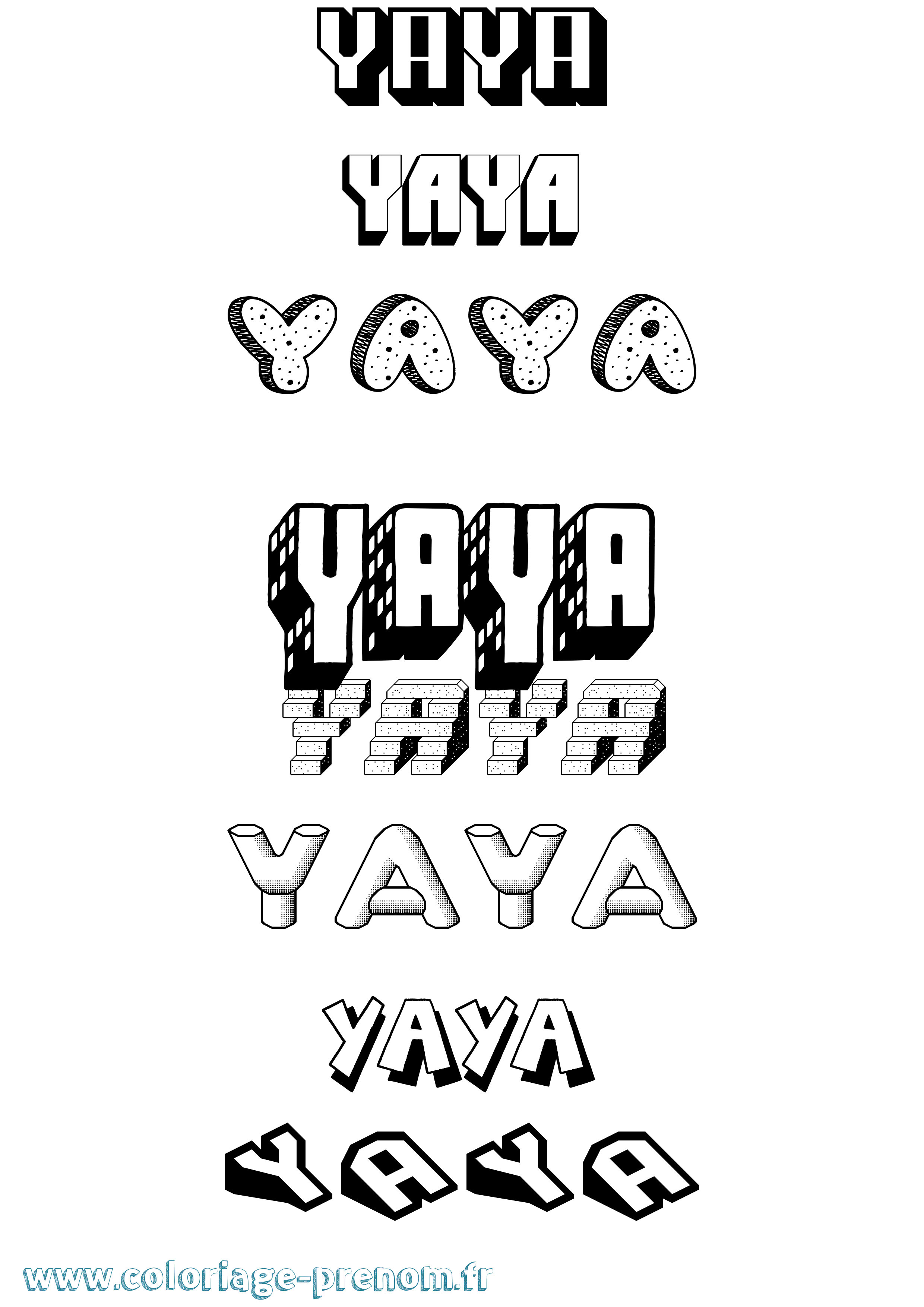 Coloriage prénom Yaya Effet 3D