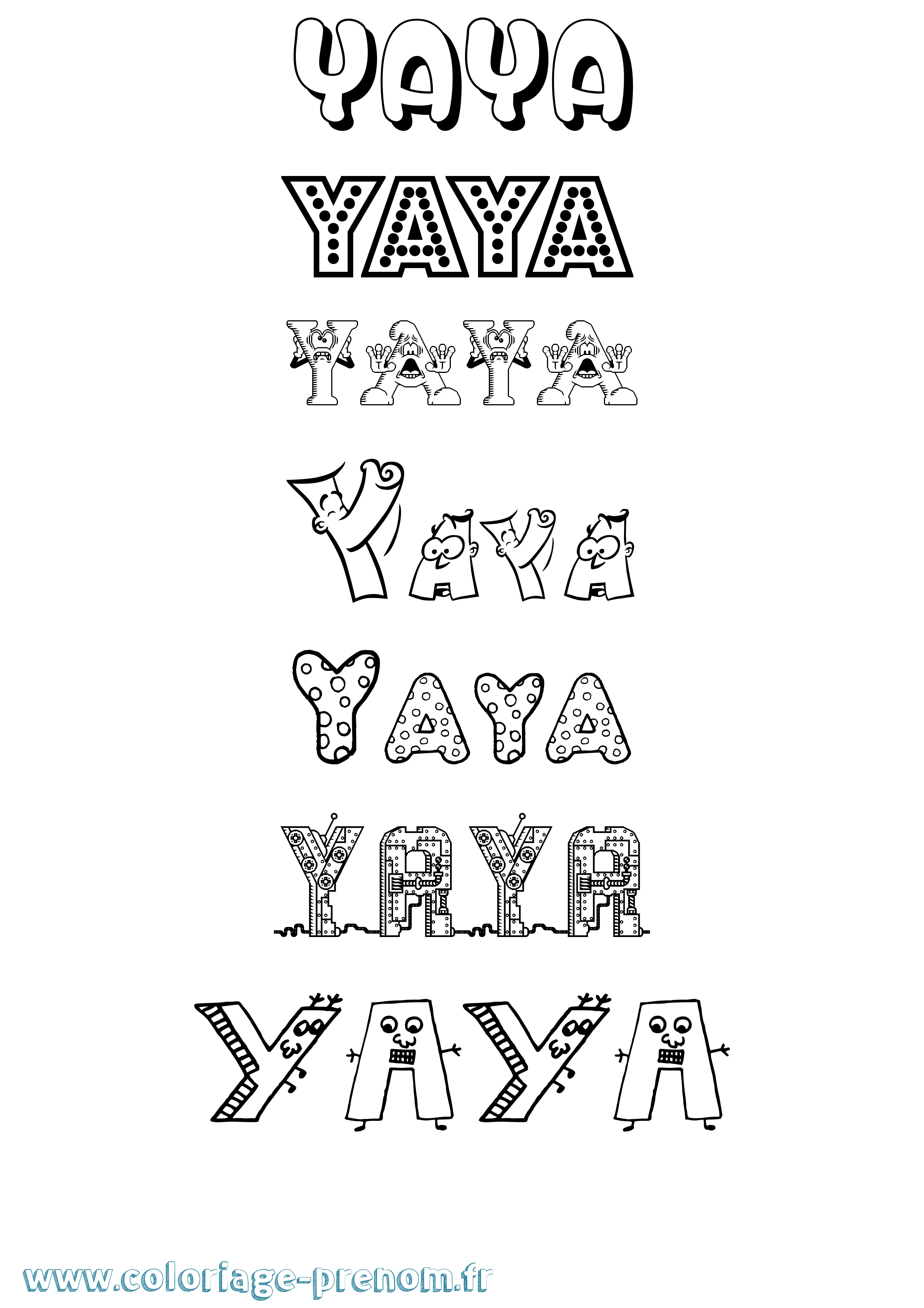 Coloriage prénom Yaya Fun