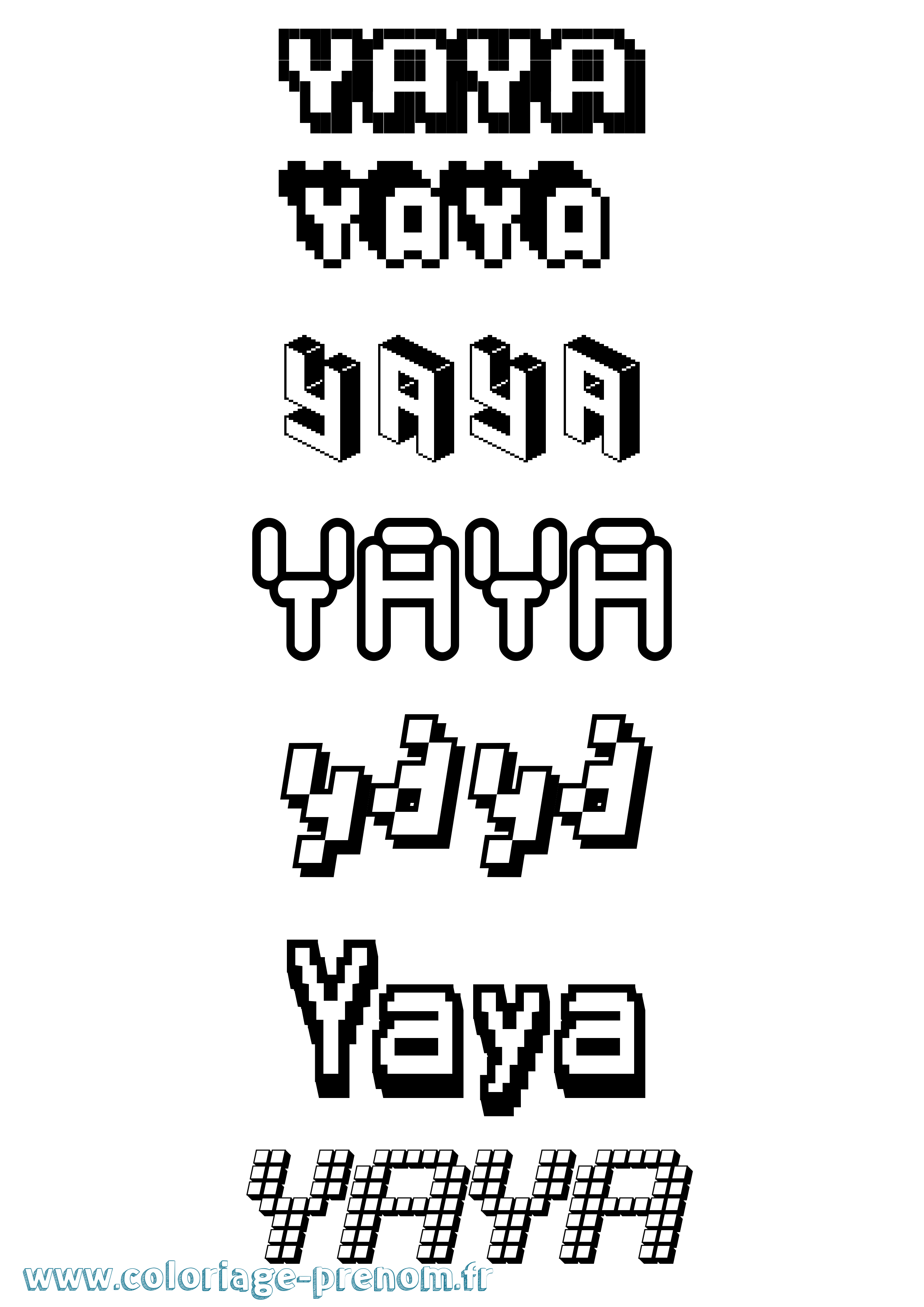 Coloriage prénom Yaya Pixel