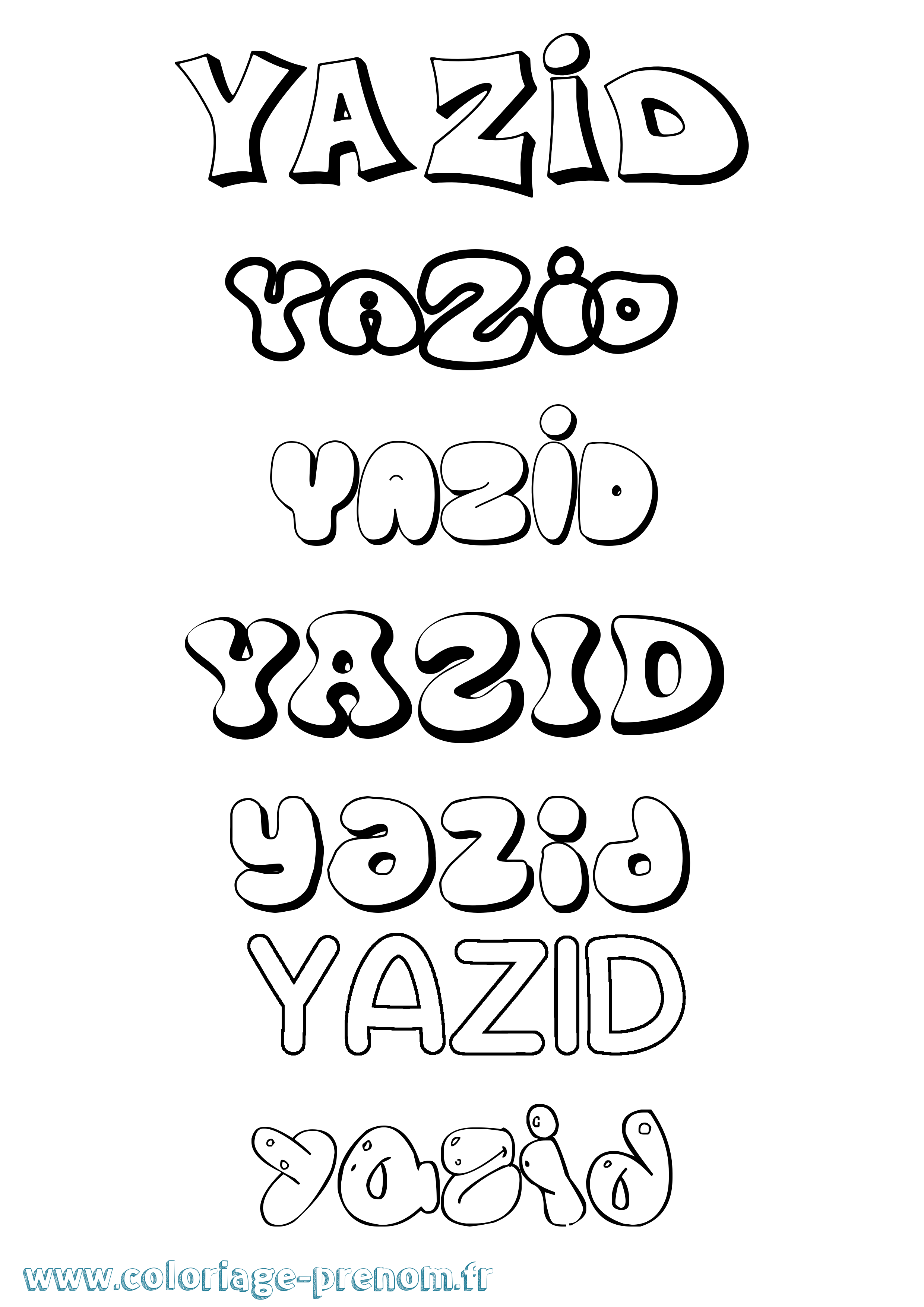 Coloriage prénom Yazid Bubble
