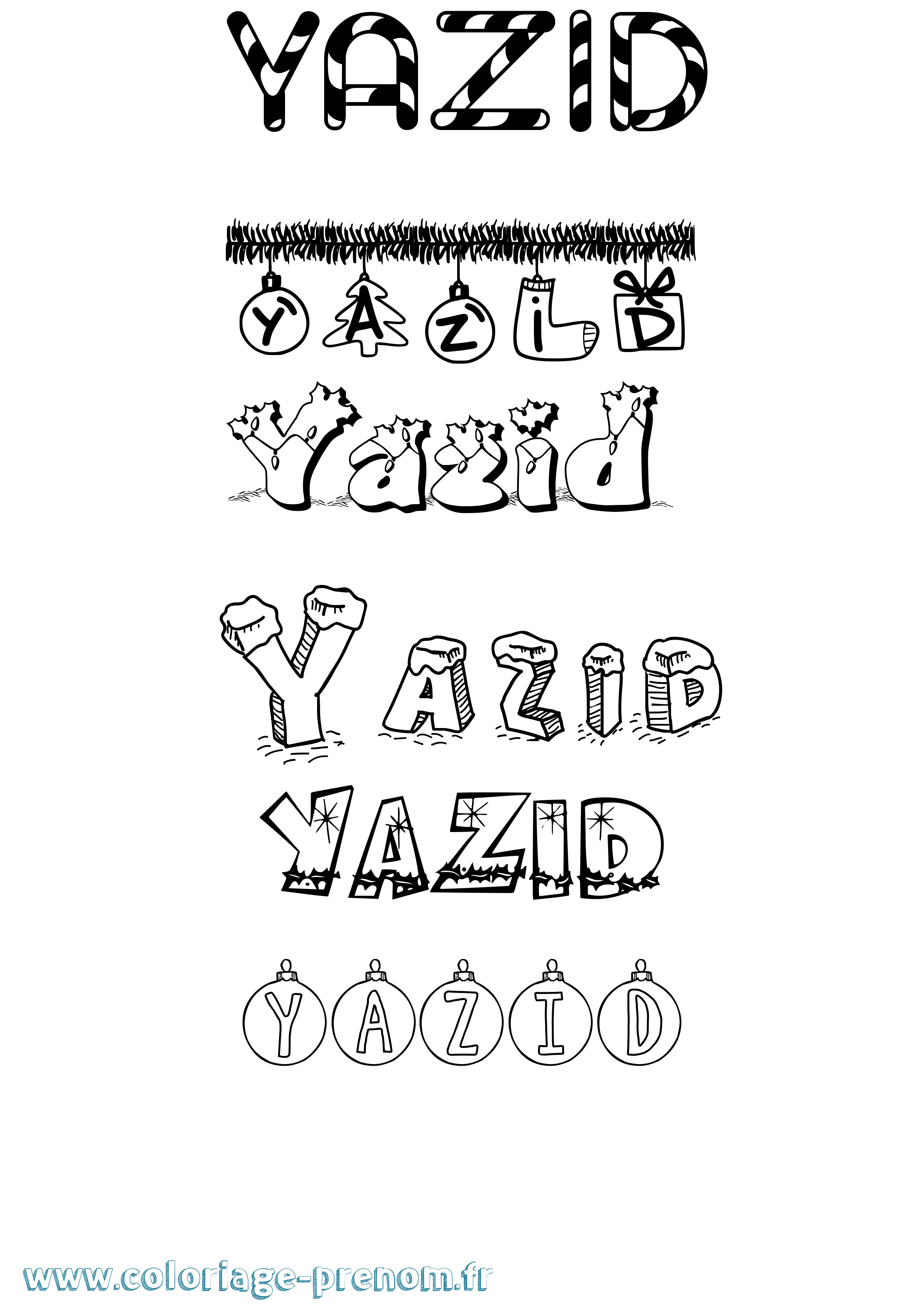 Coloriage prénom Yazid Noël