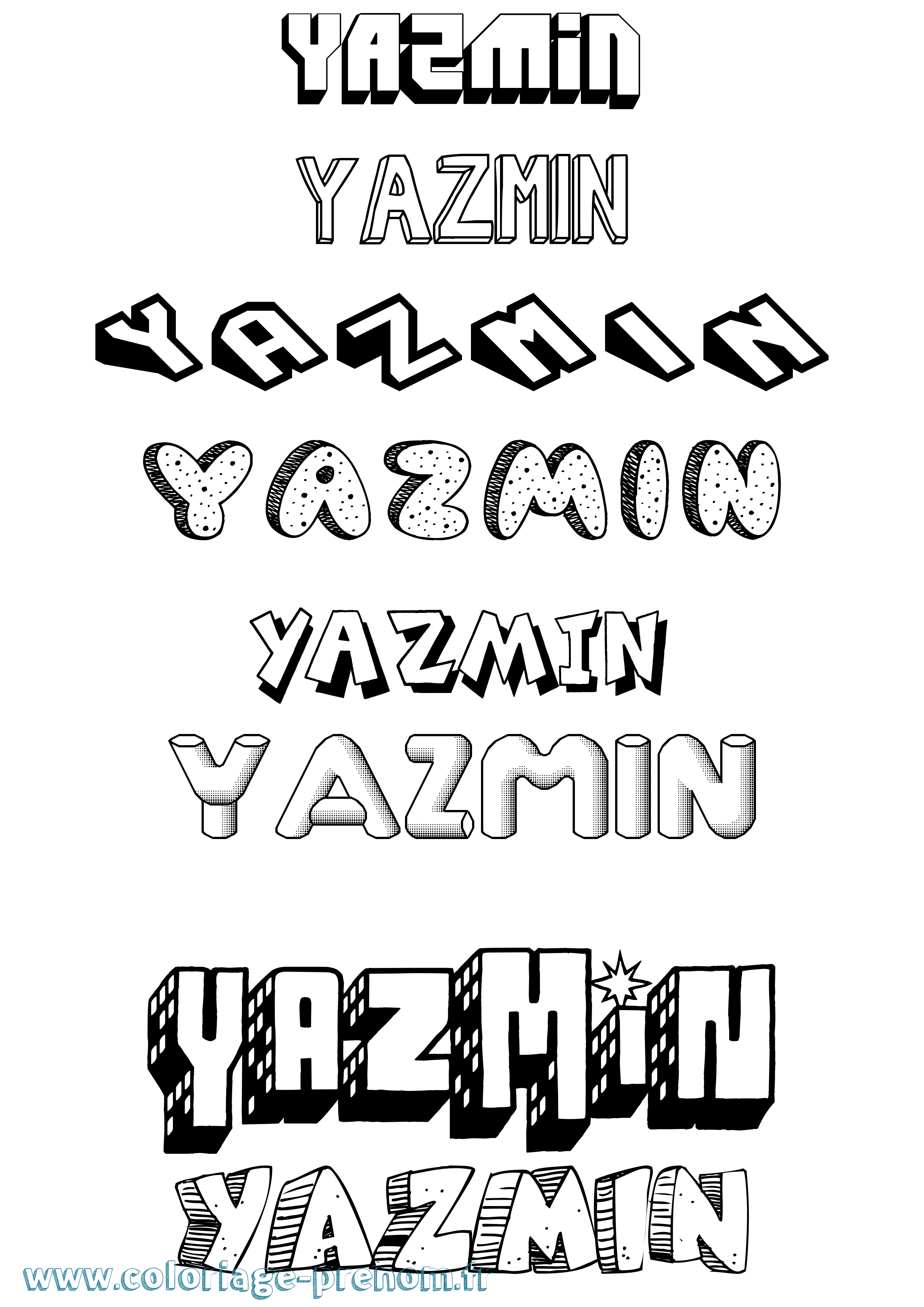 Coloriage prénom Yazmin Effet 3D