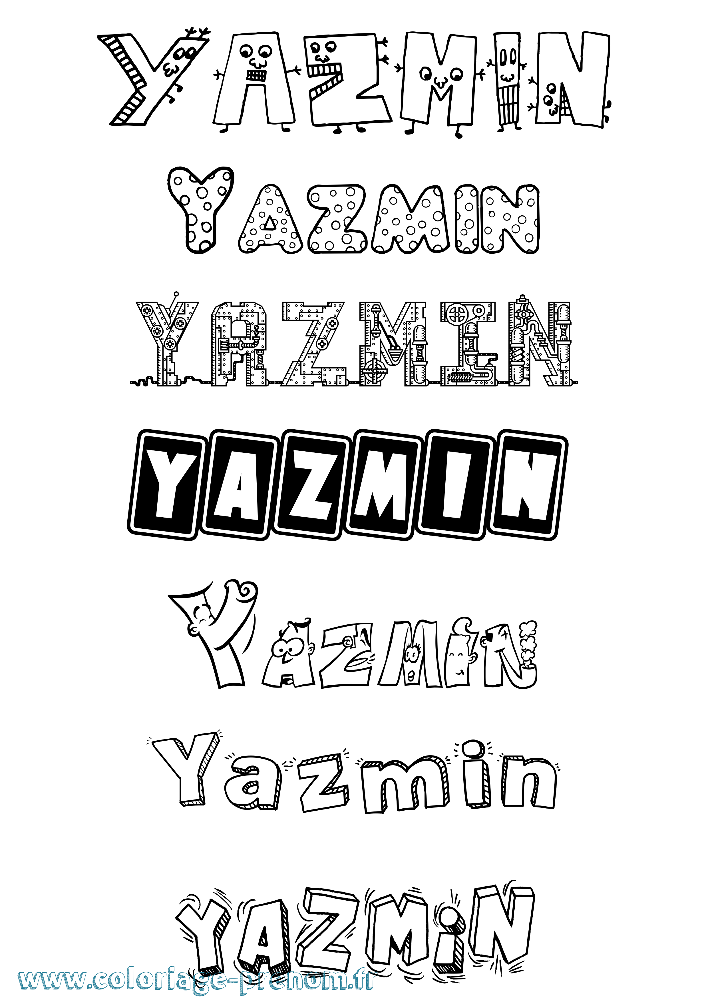 Coloriage prénom Yazmin Fun