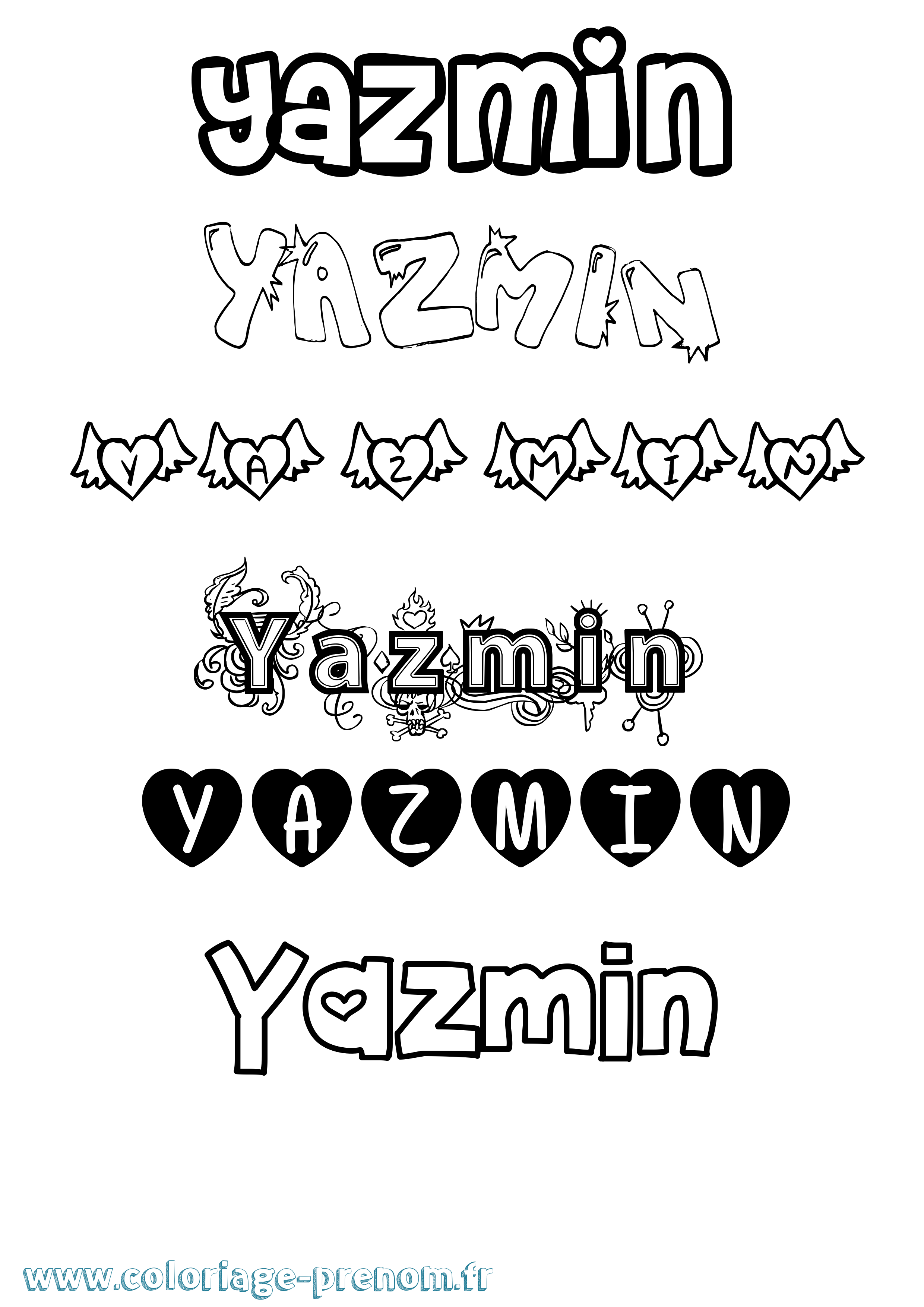 Coloriage prénom Yazmin Girly