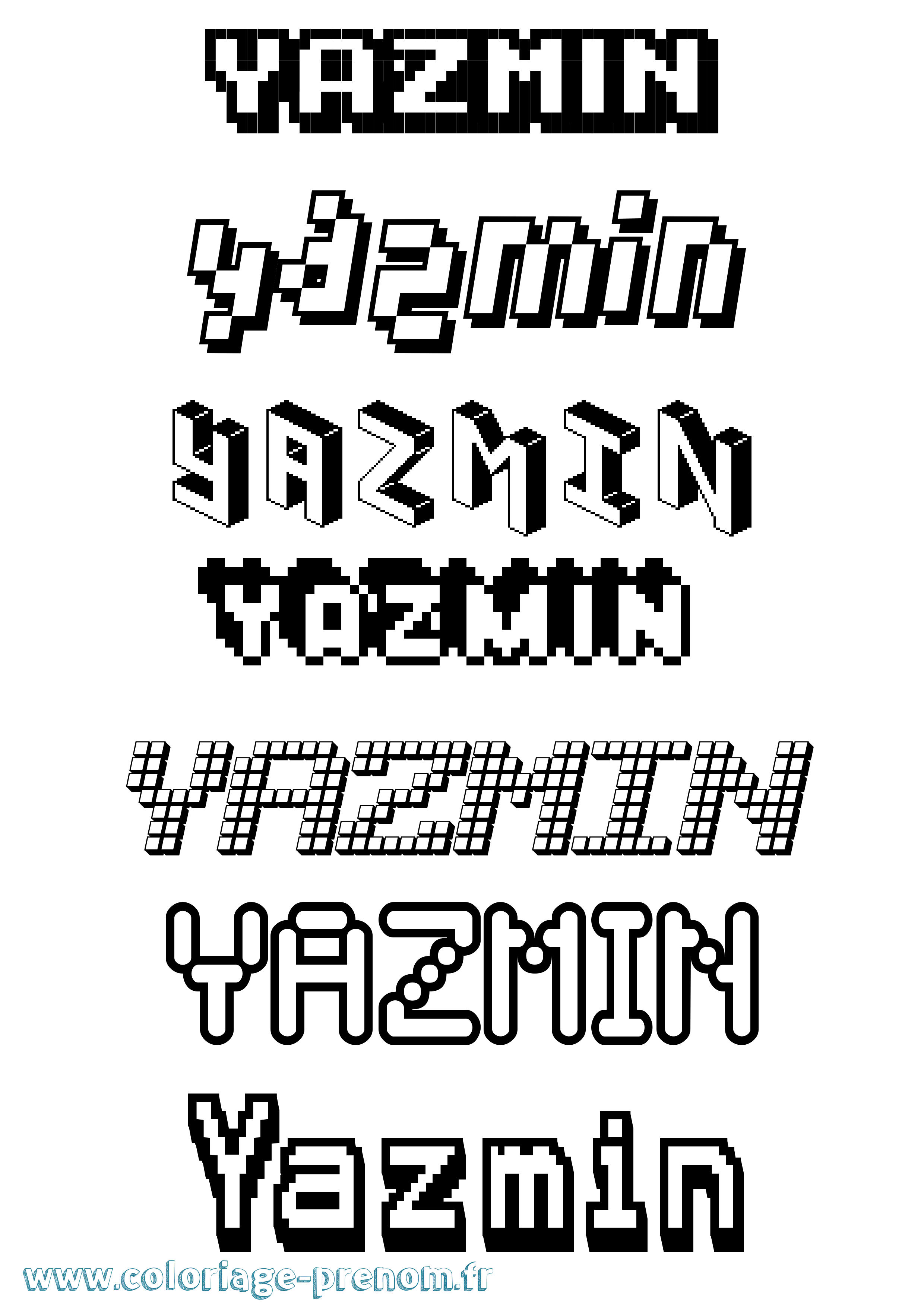 Coloriage prénom Yazmin Pixel