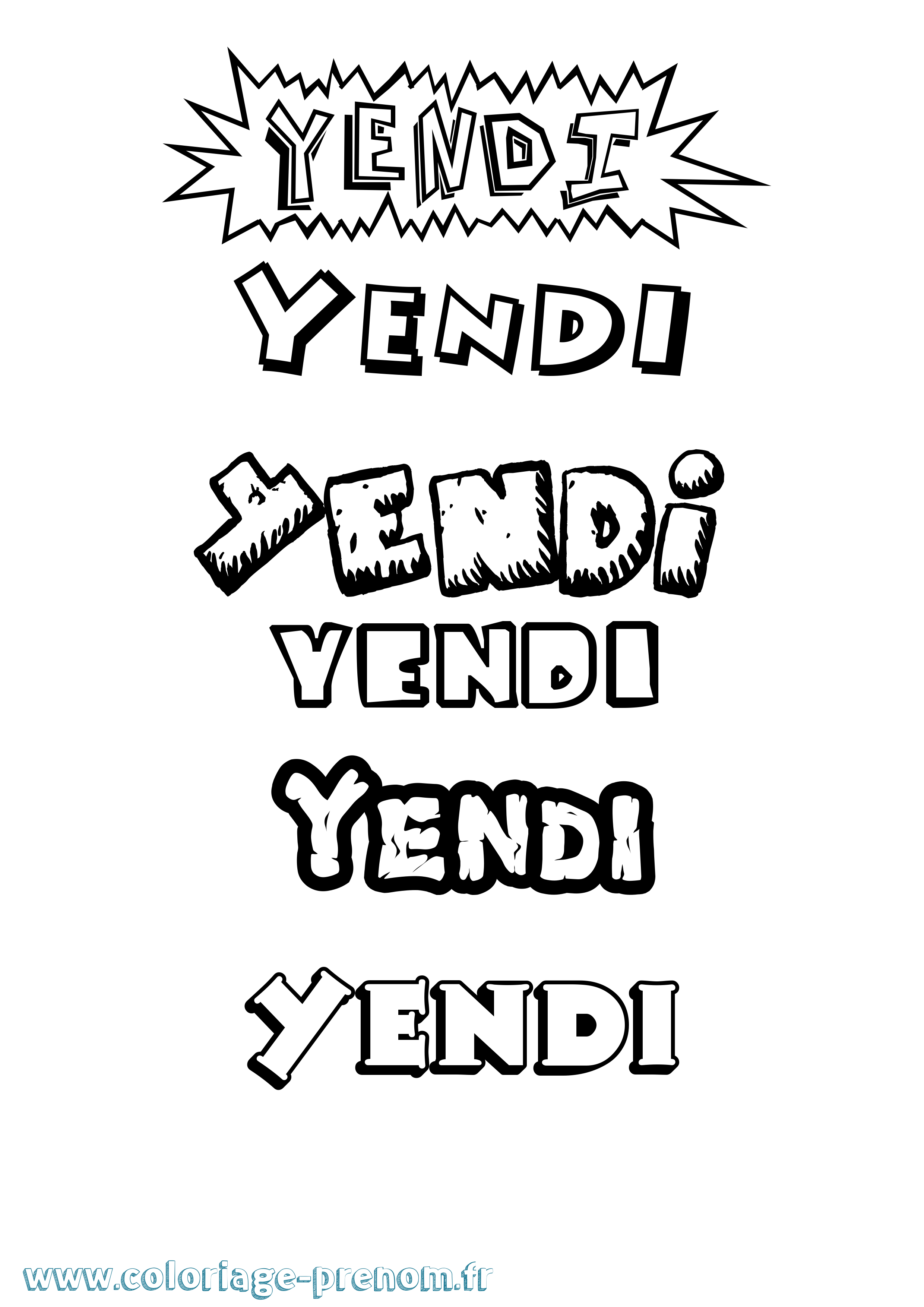 Coloriage prénom Yendi Dessin Animé