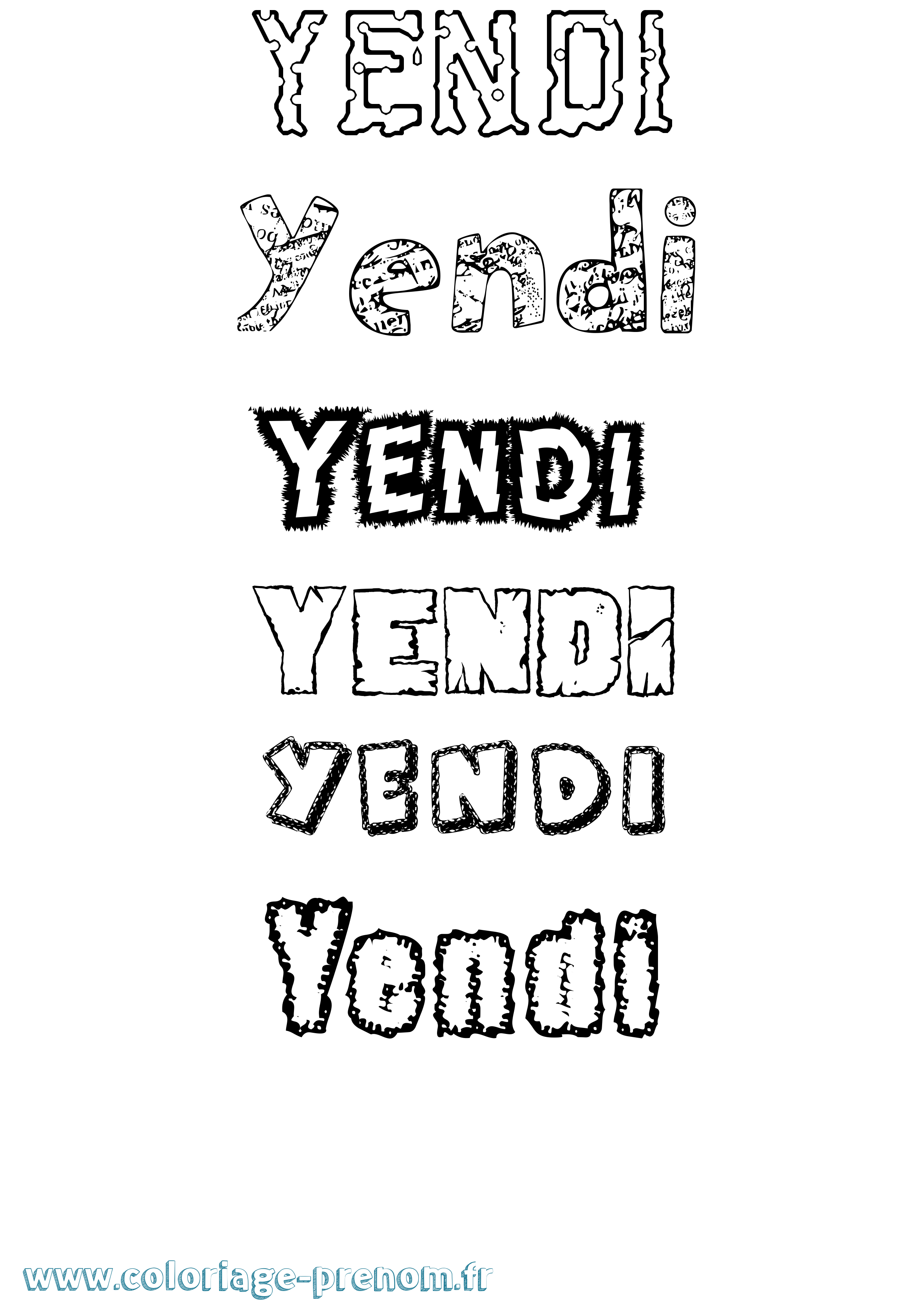 Coloriage prénom Yendi Destructuré