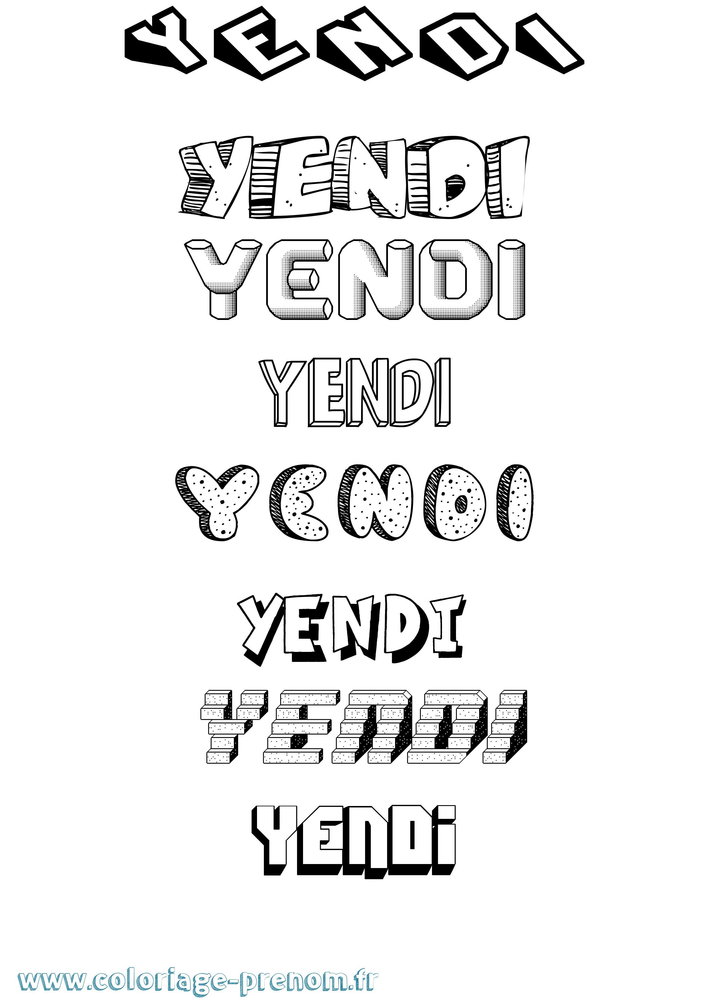 Coloriage prénom Yendi Effet 3D