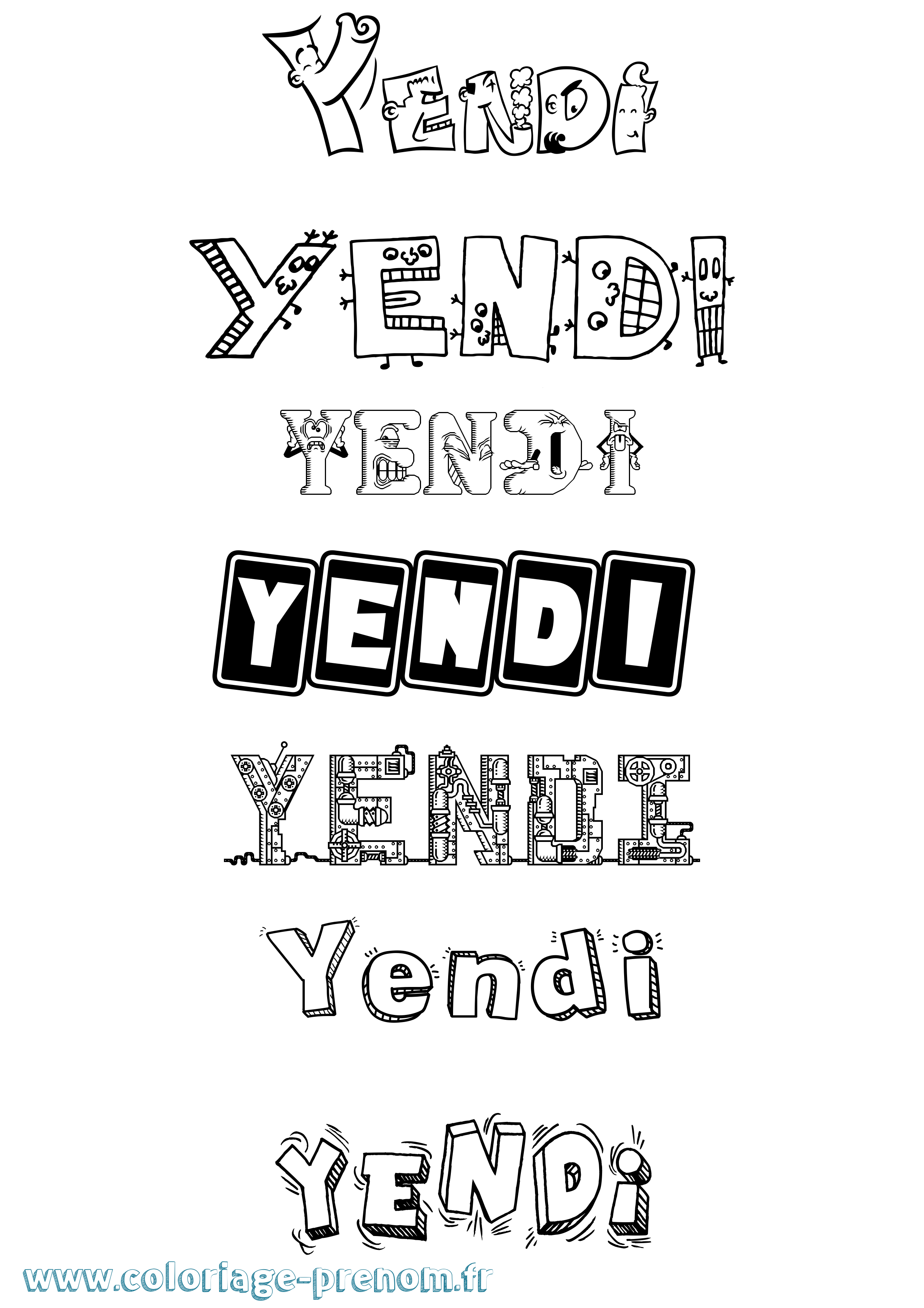 Coloriage prénom Yendi Fun