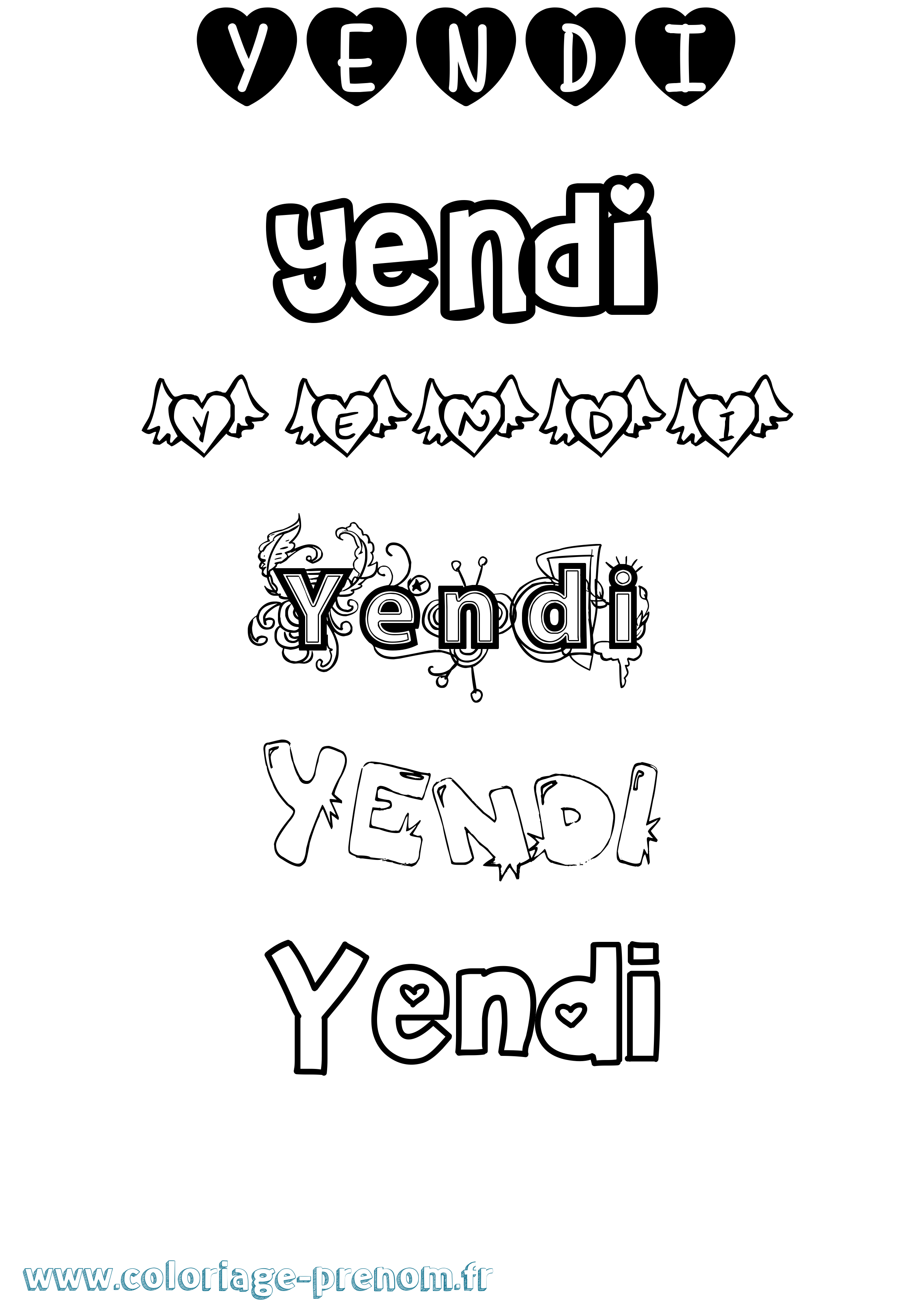 Coloriage prénom Yendi Girly