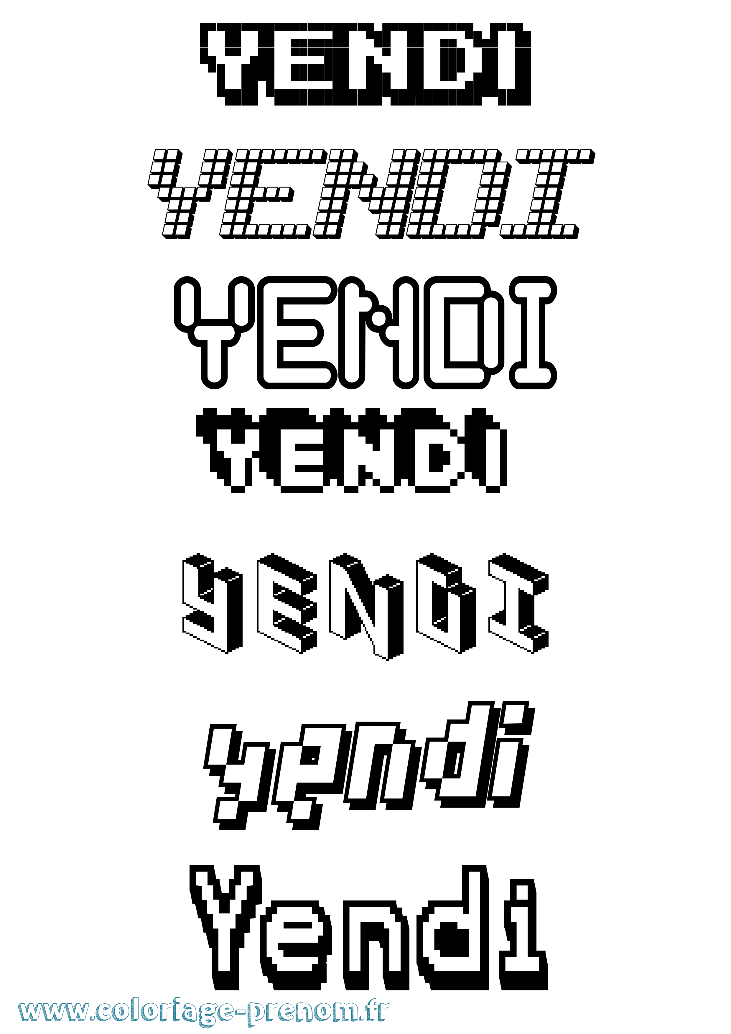 Coloriage prénom Yendi Pixel