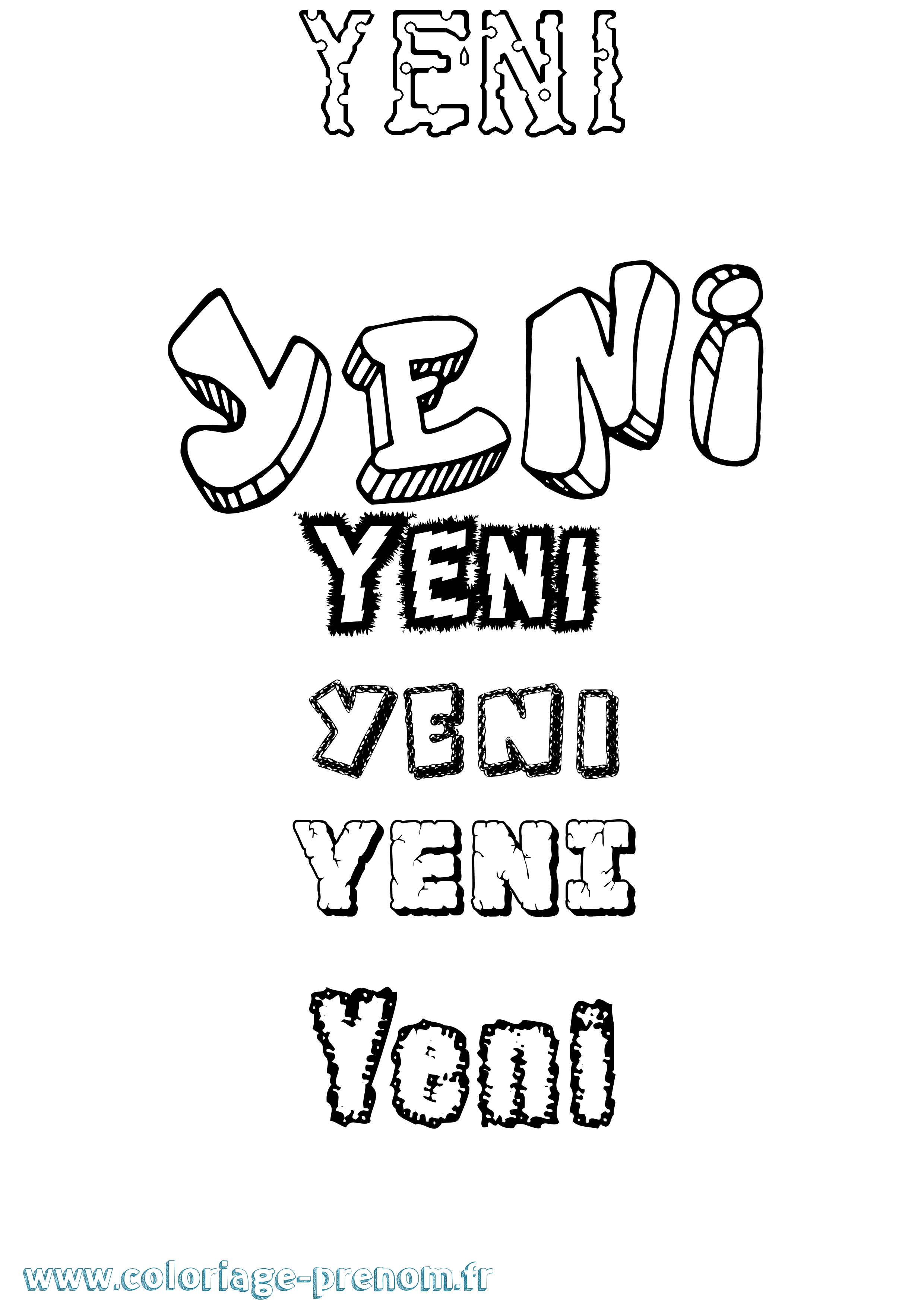 Coloriage Yeni Destructuré Coloriage prénom Yeni Destructuré