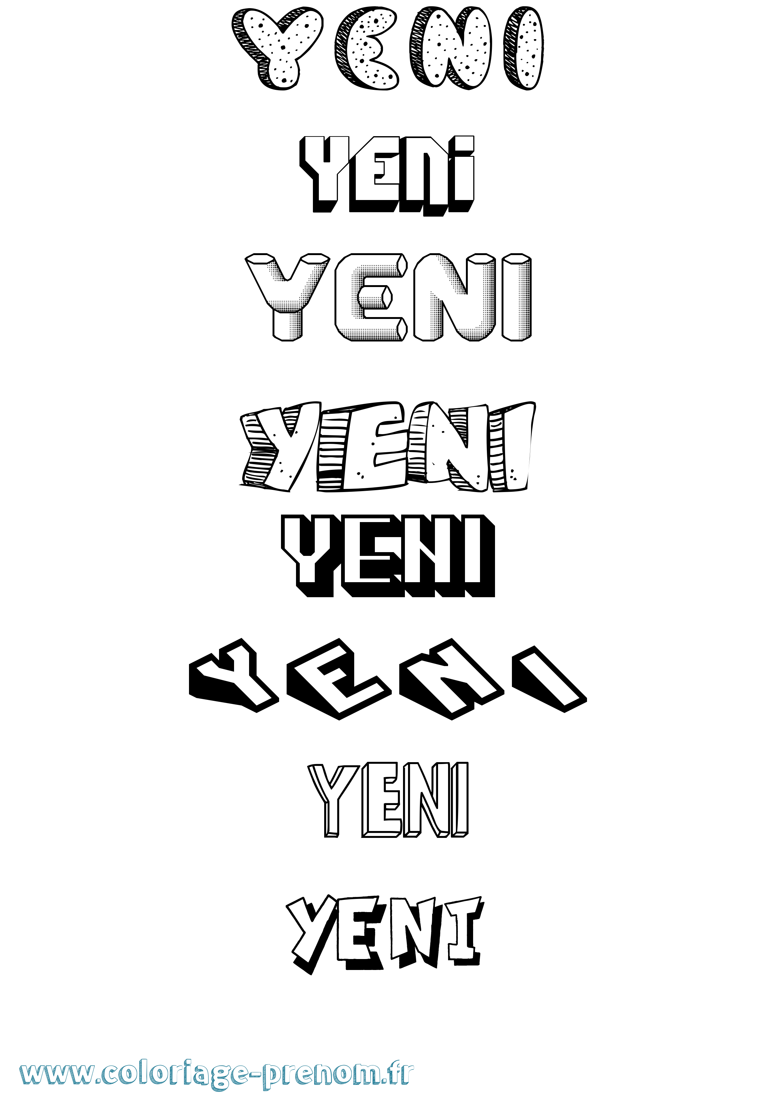 Coloriage Yeni Effet 3D Coloriage prénom Yeni Effet 3D