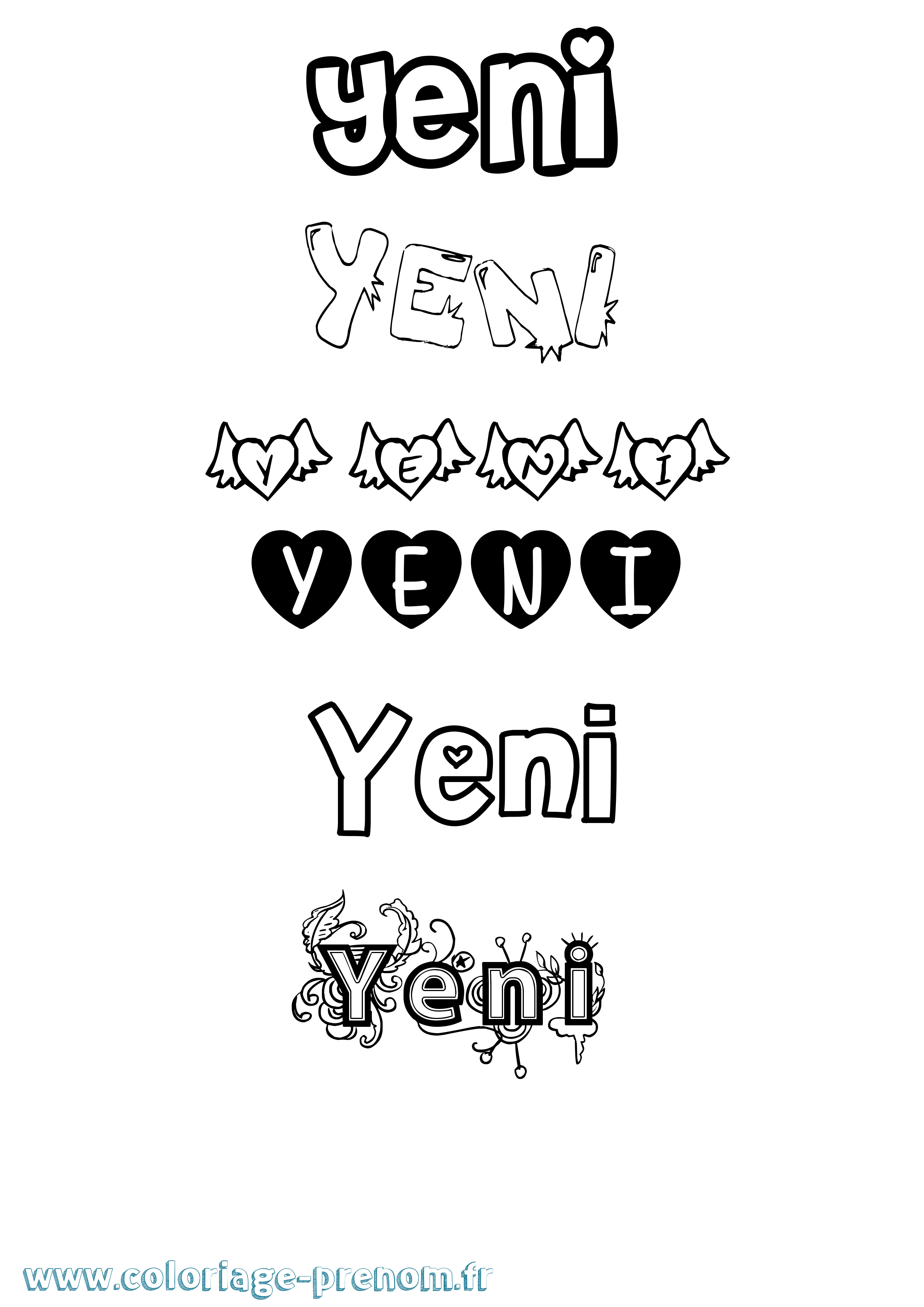 Coloriage Yeni Girly Coloriage prénom Yeni Girly