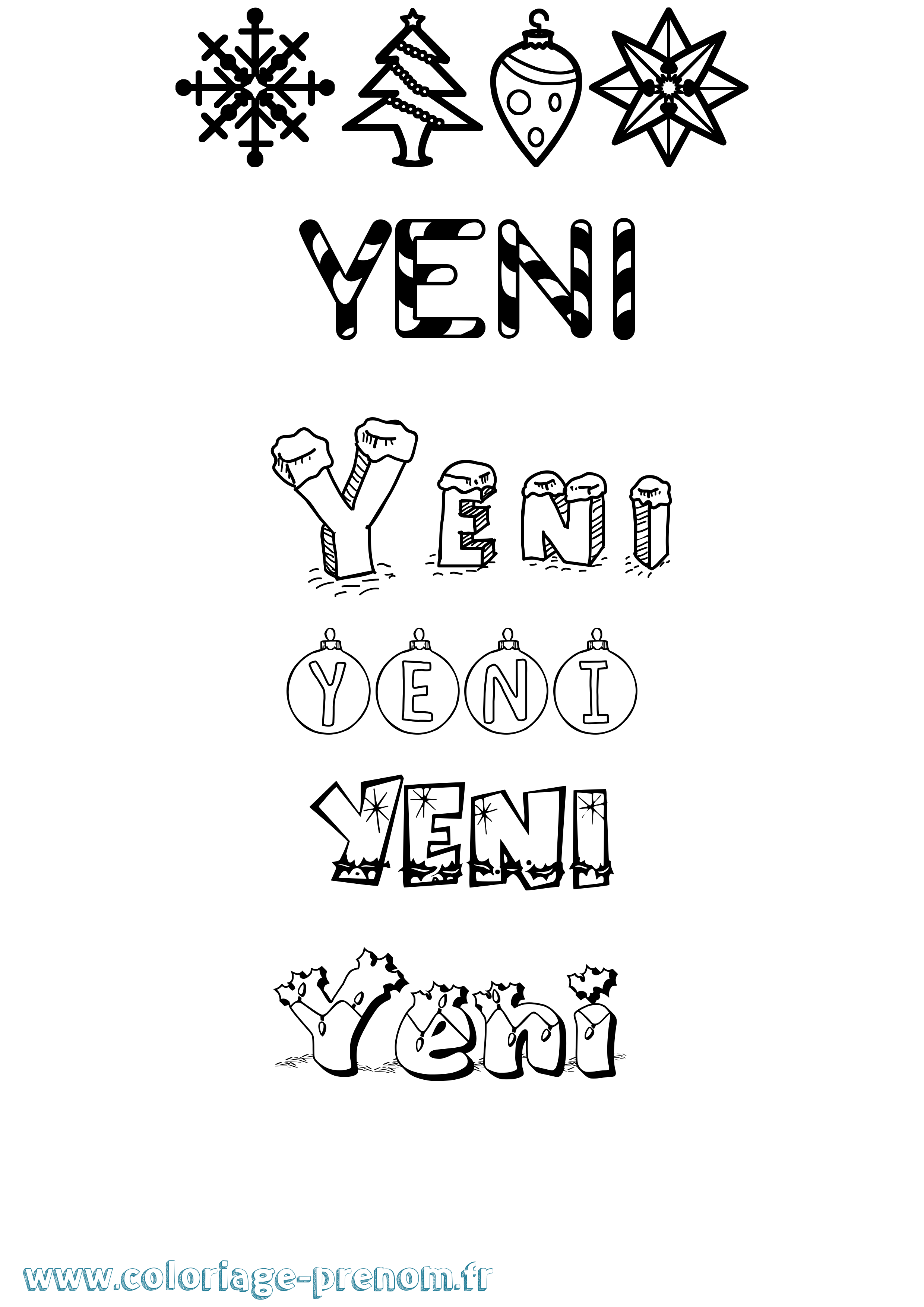 Coloriage Yeni Noël Coloriage prénom Yeni Noël