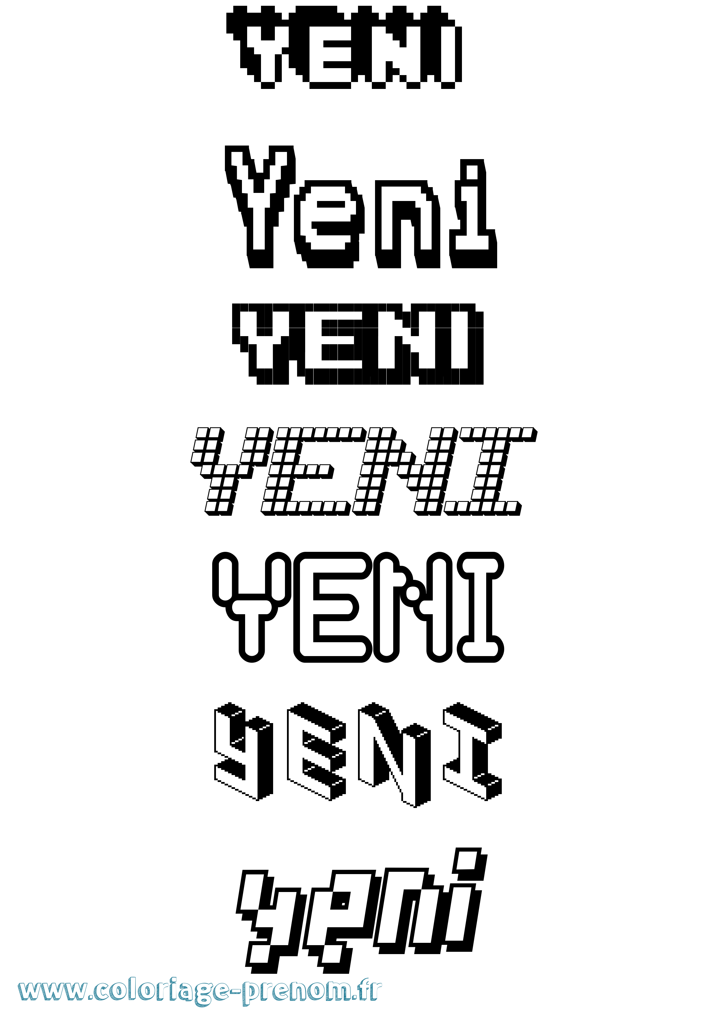Coloriage prénom Yeni Pixel
