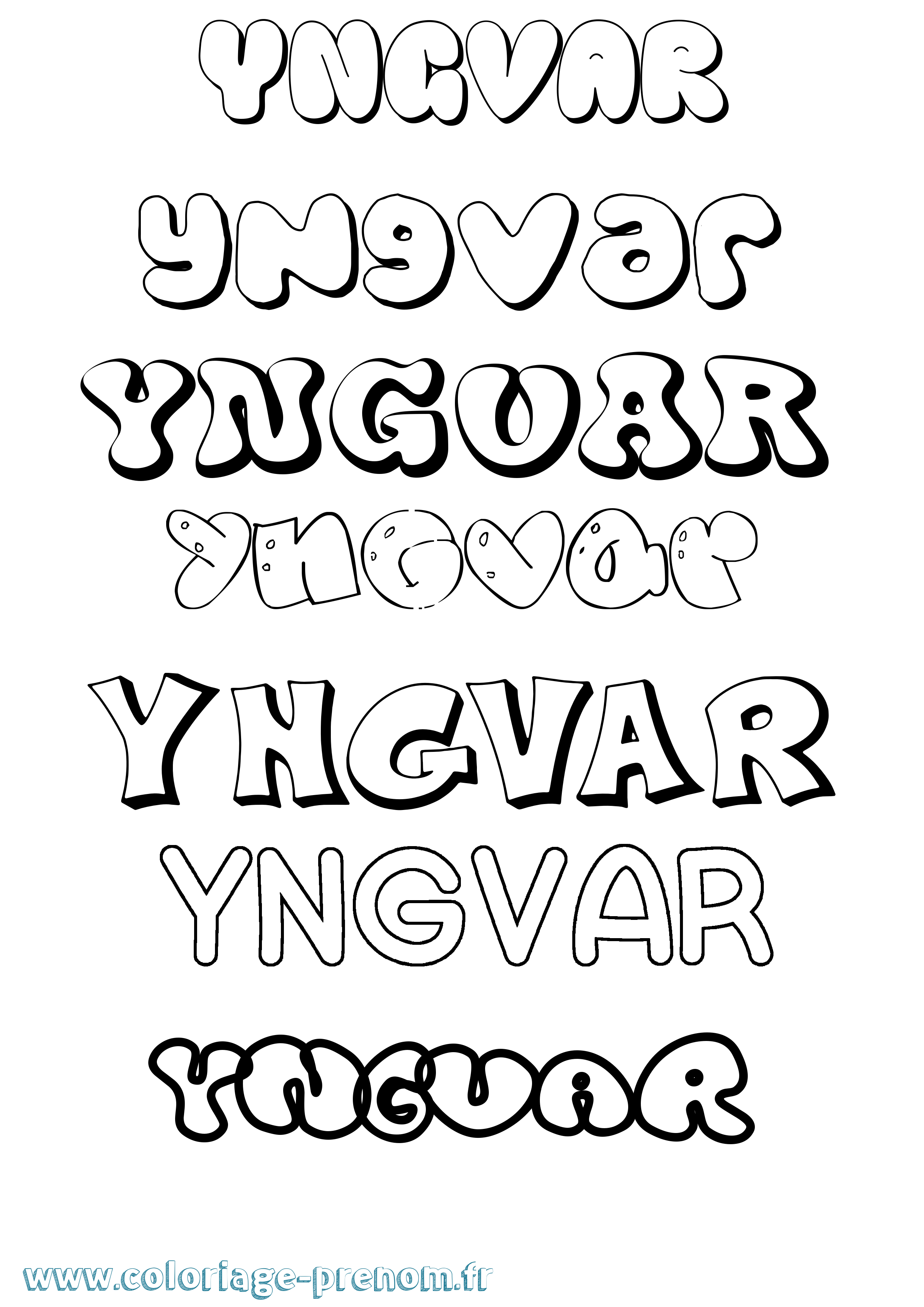 Coloriage prénom Yngvar Bubble