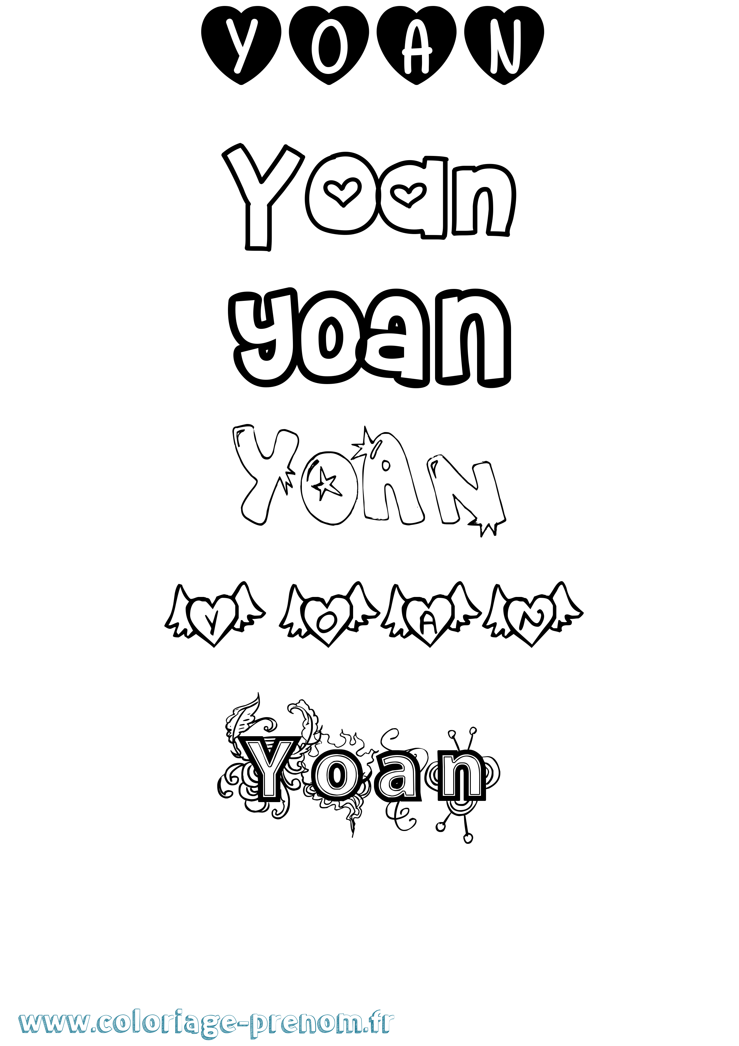 Coloriage prénom Yoan Girly