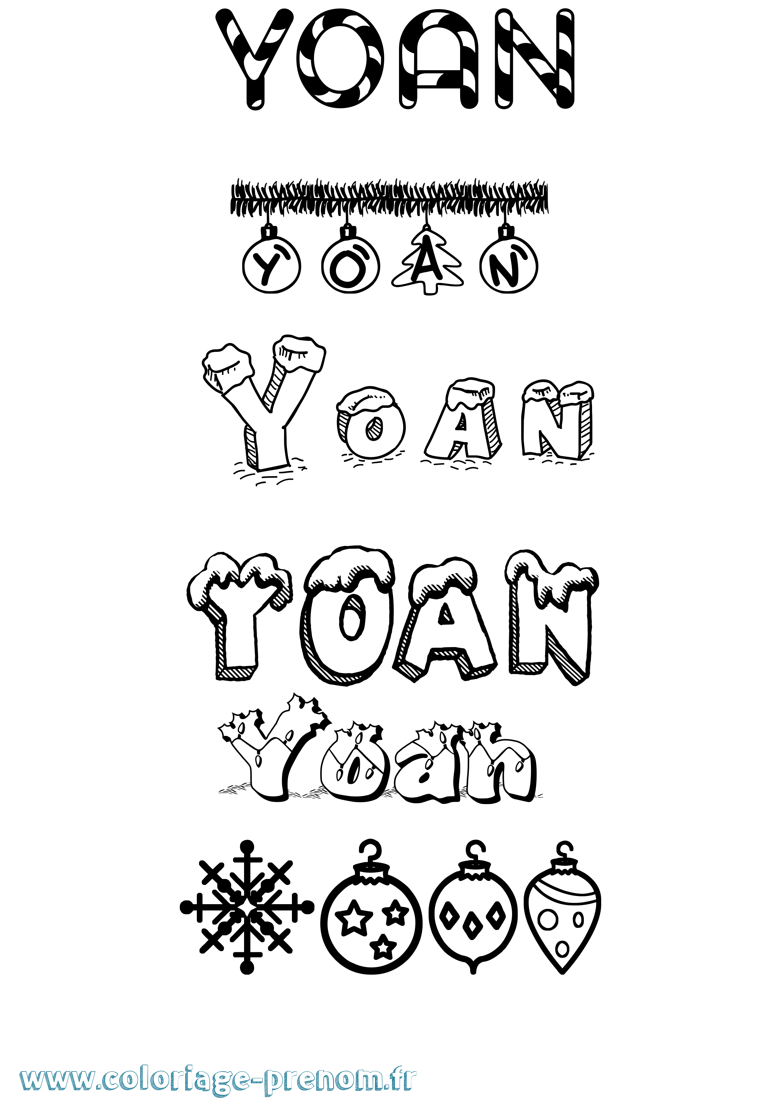 Coloriage Yoan Noël Coloriage prénom Yoan Noël