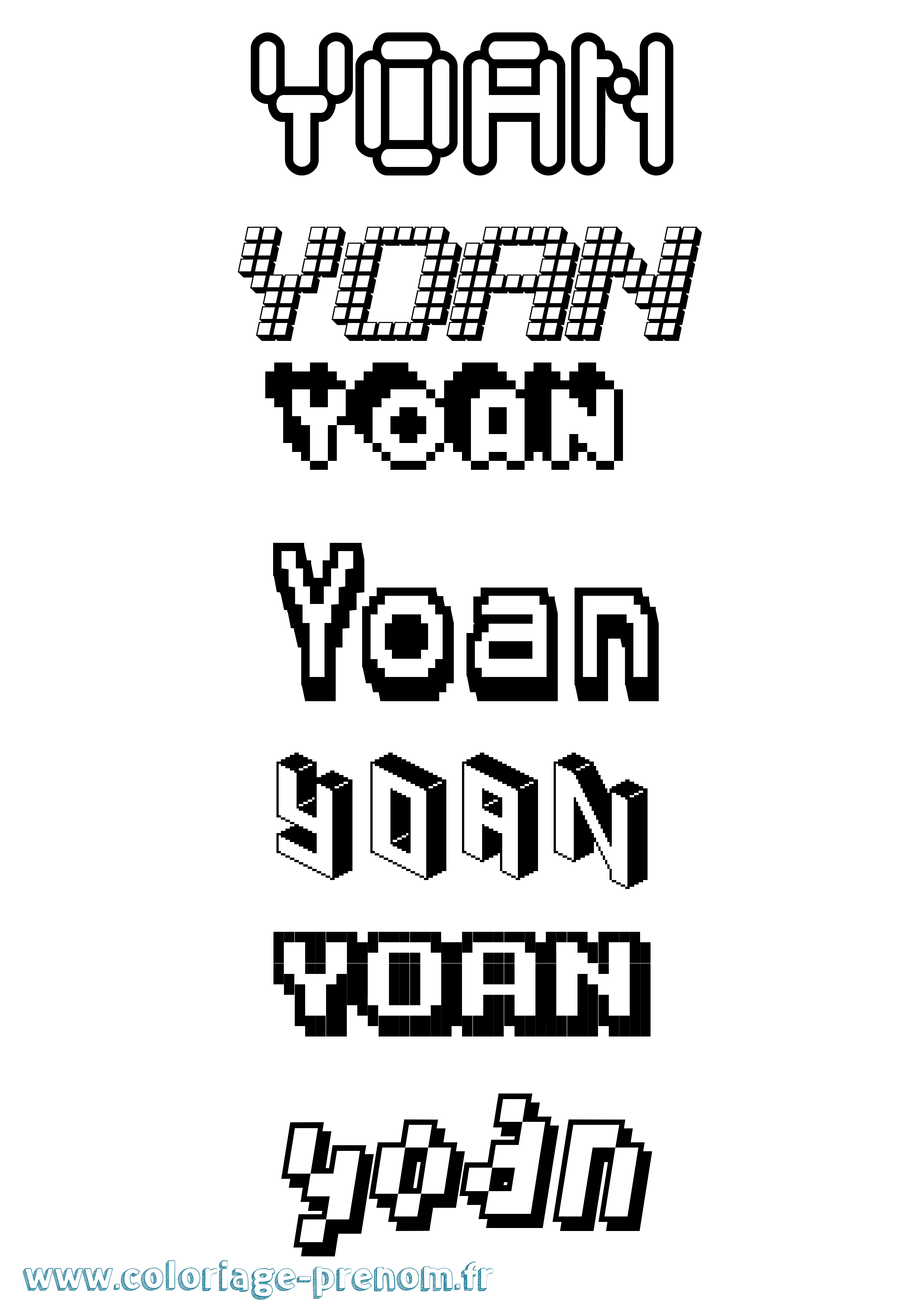Coloriage prénom Yoan Pixel