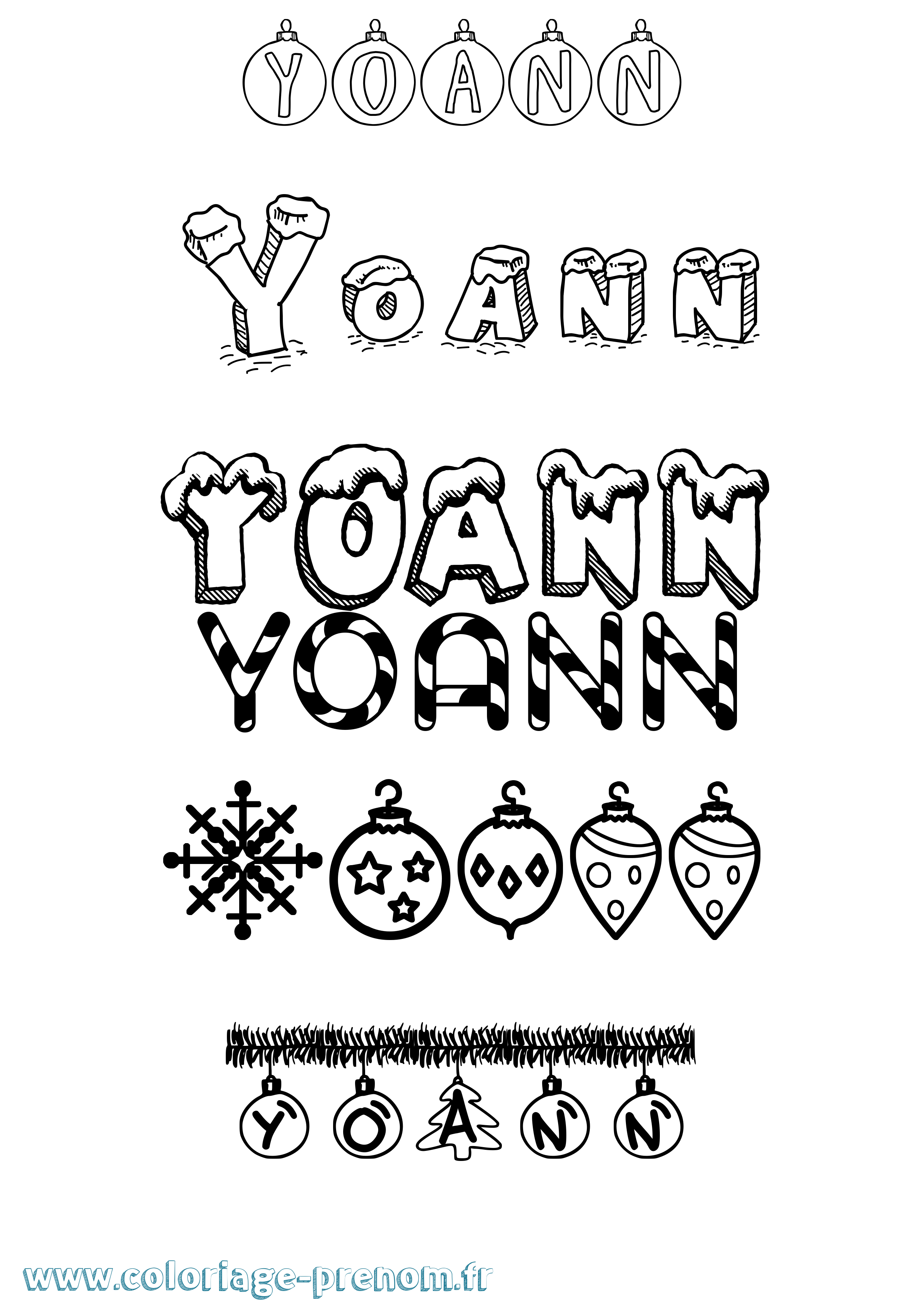 Coloriage prénom Yoann Noël
