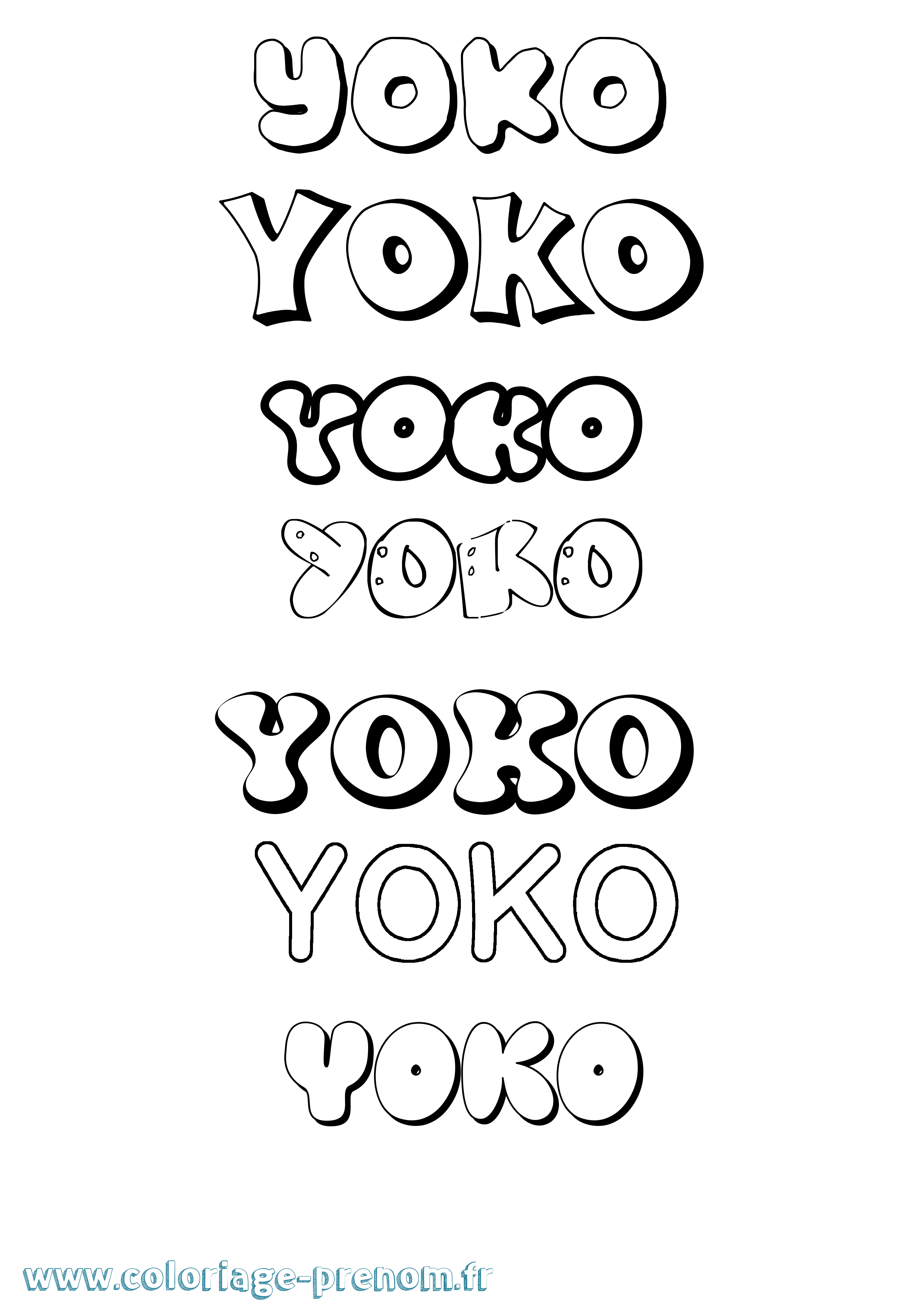 Coloriage prénom Yoko Bubble