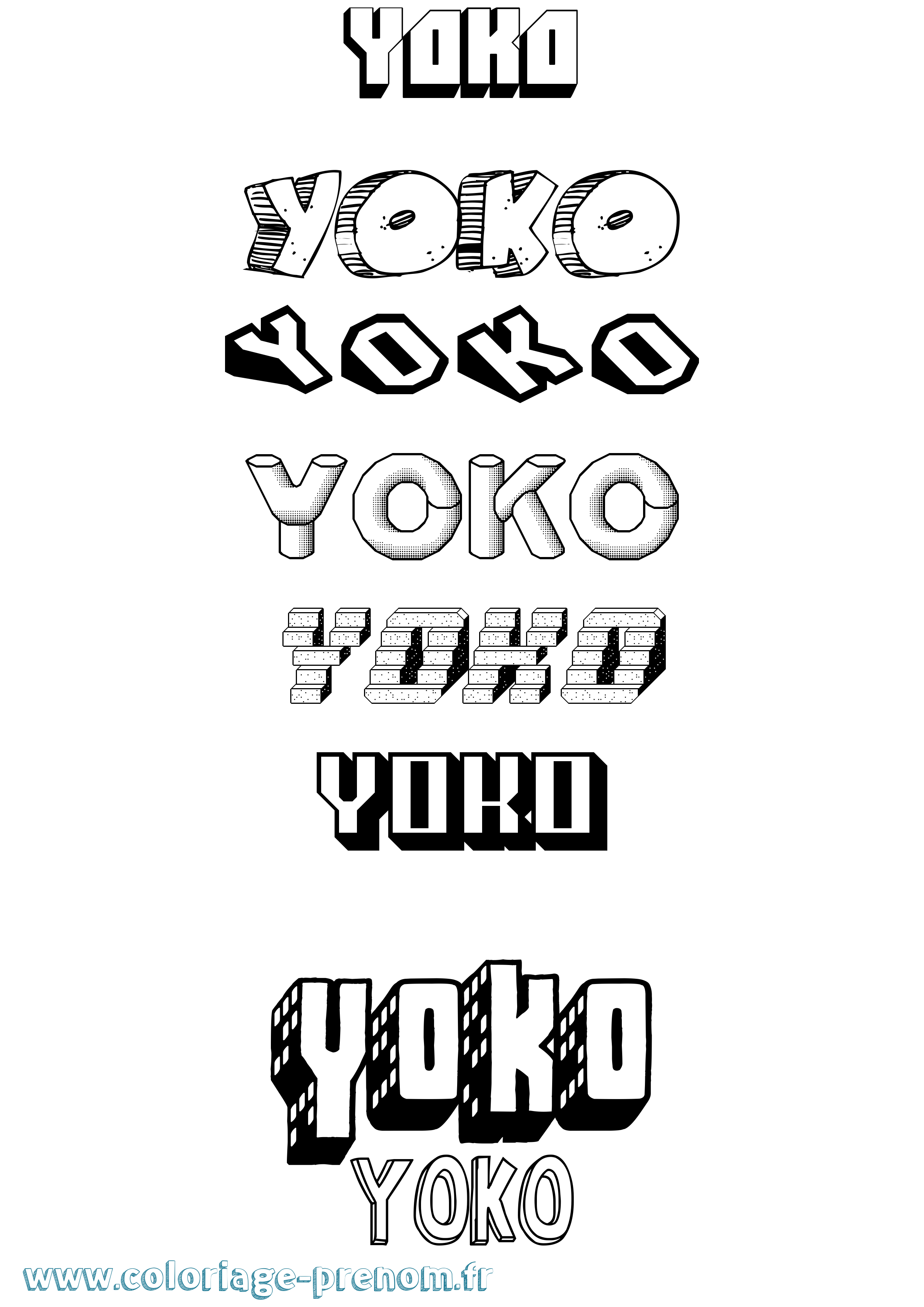 Coloriage prénom Yoko Effet 3D