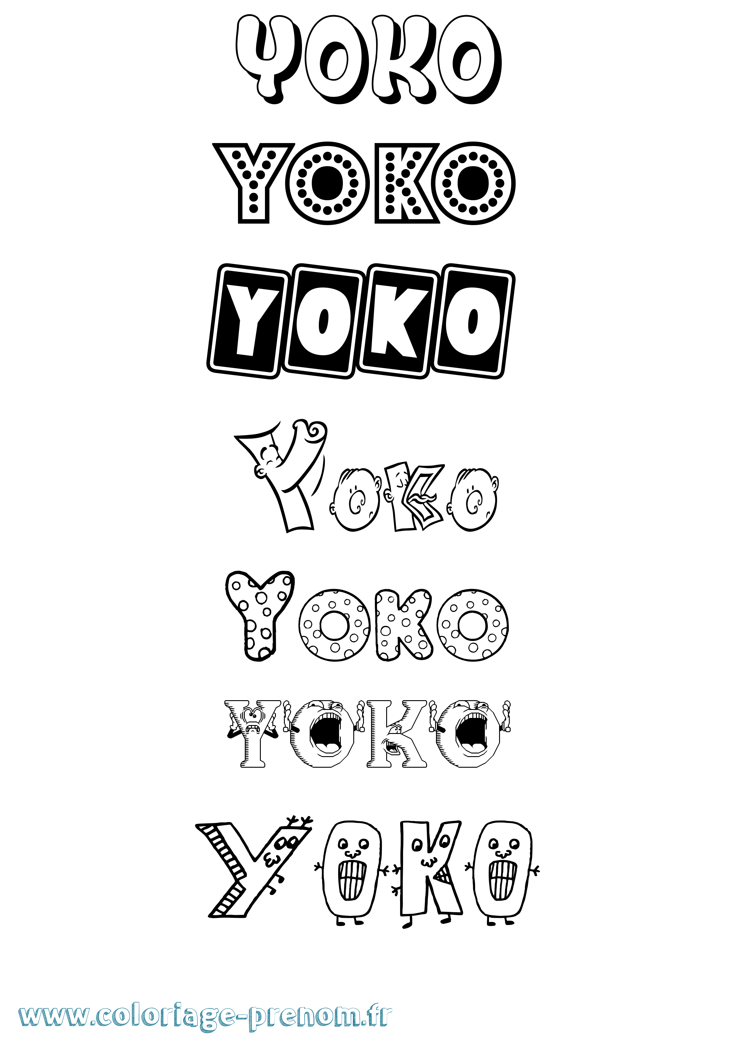 Coloriage prénom Yoko Fun