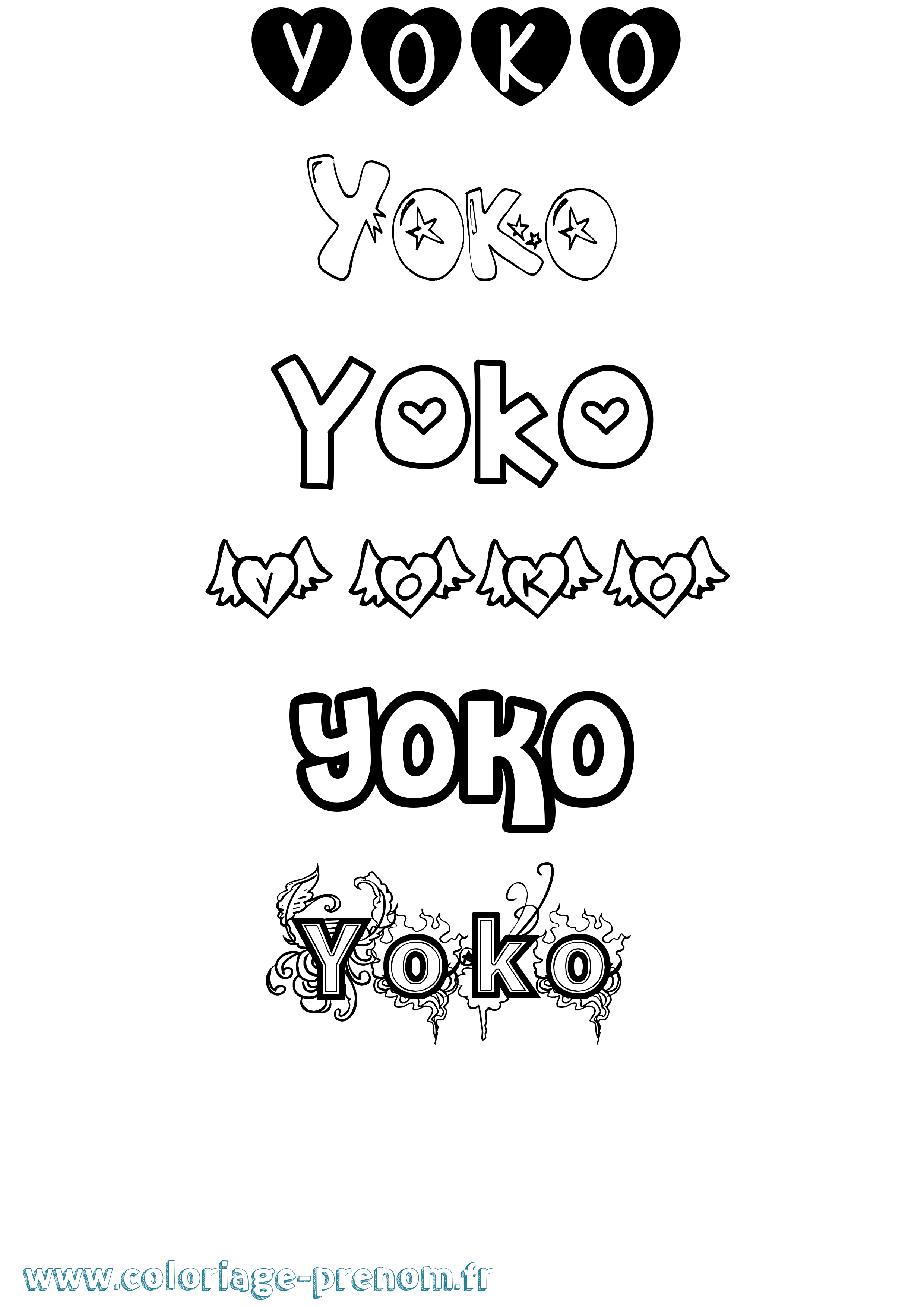 Coloriage prénom Yoko Girly