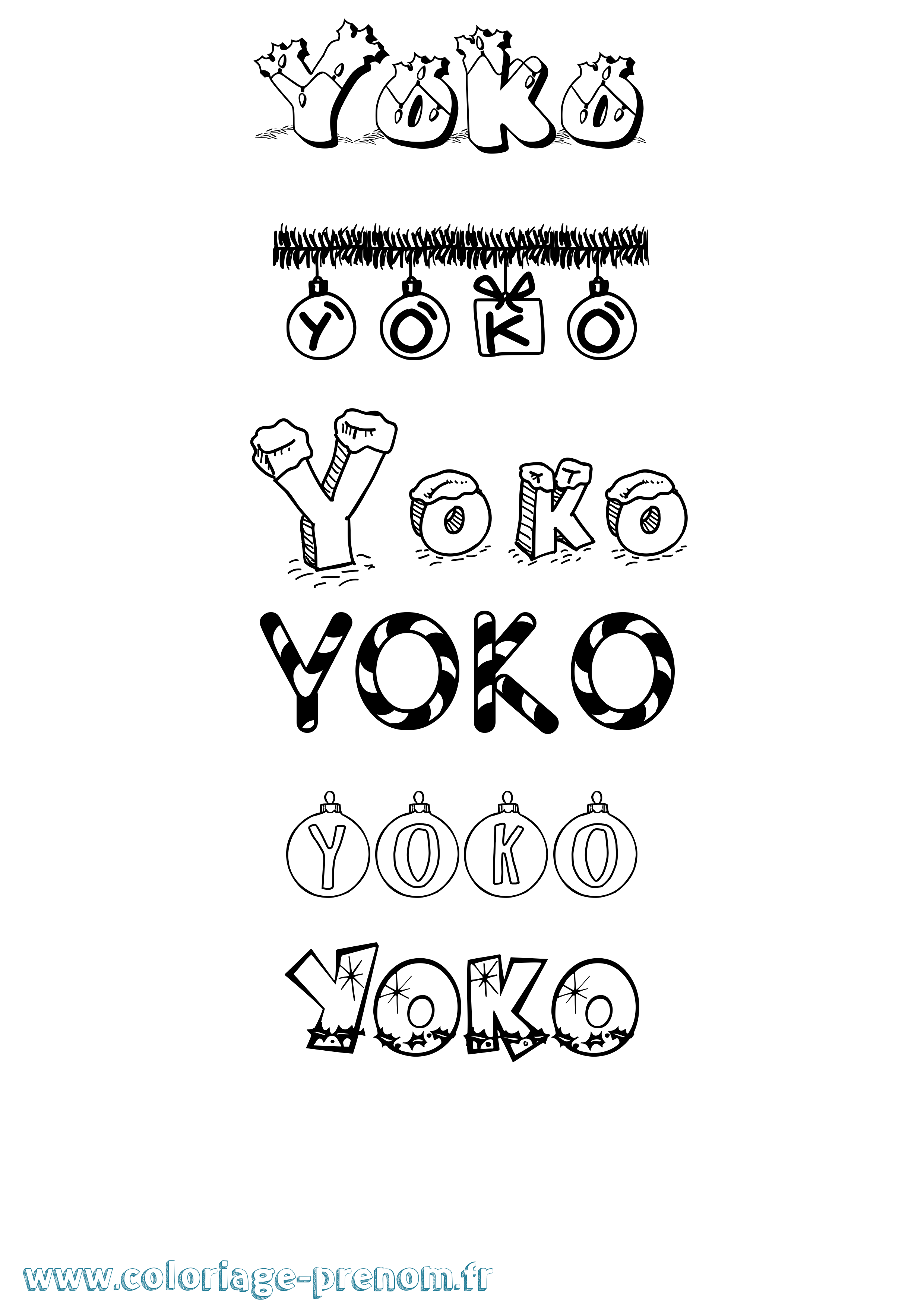 Coloriage prénom Yoko Noël