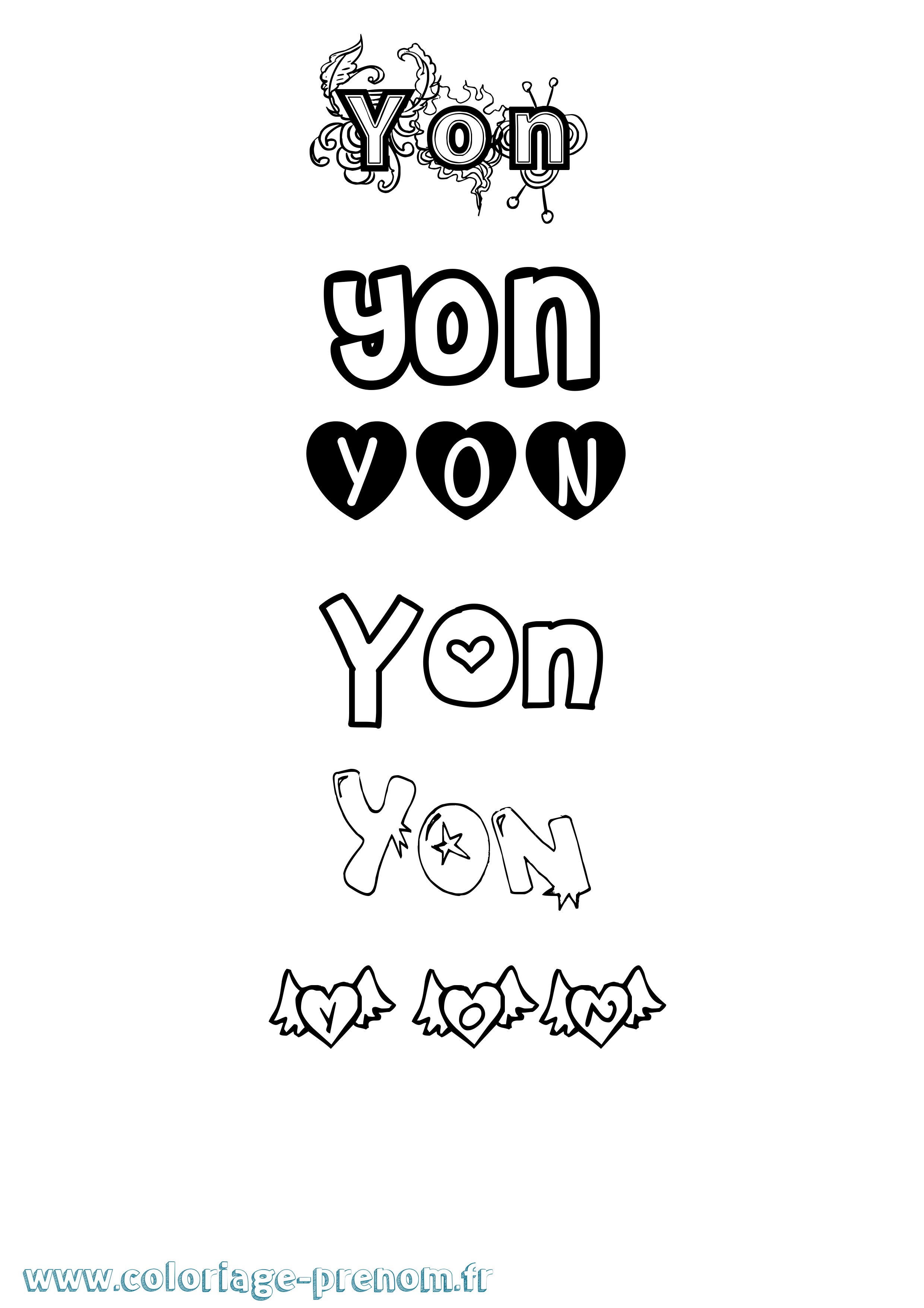Coloriage Yon Girly Coloriage prénom Yon Girly