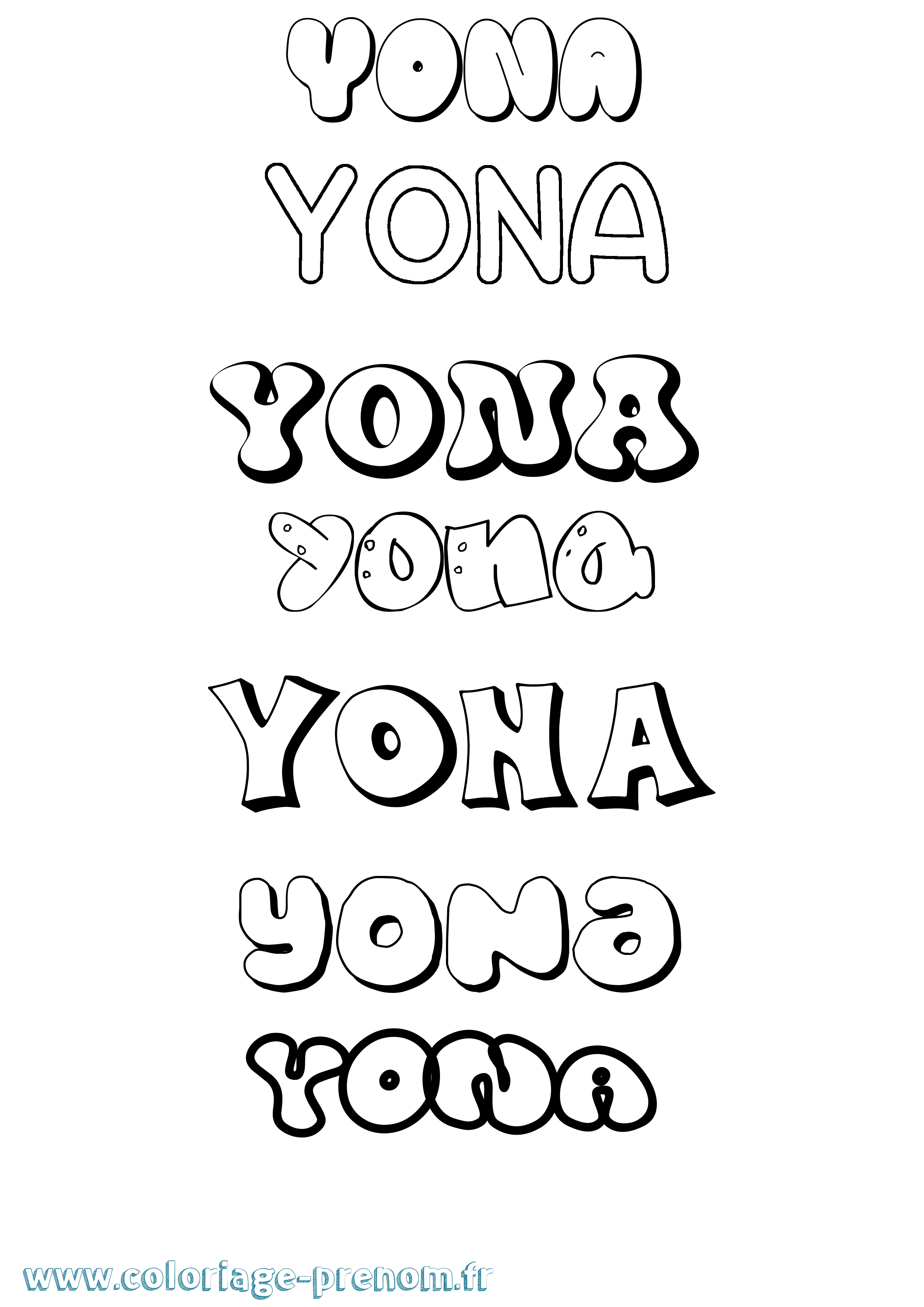 Coloriage prénom Yona Bubble