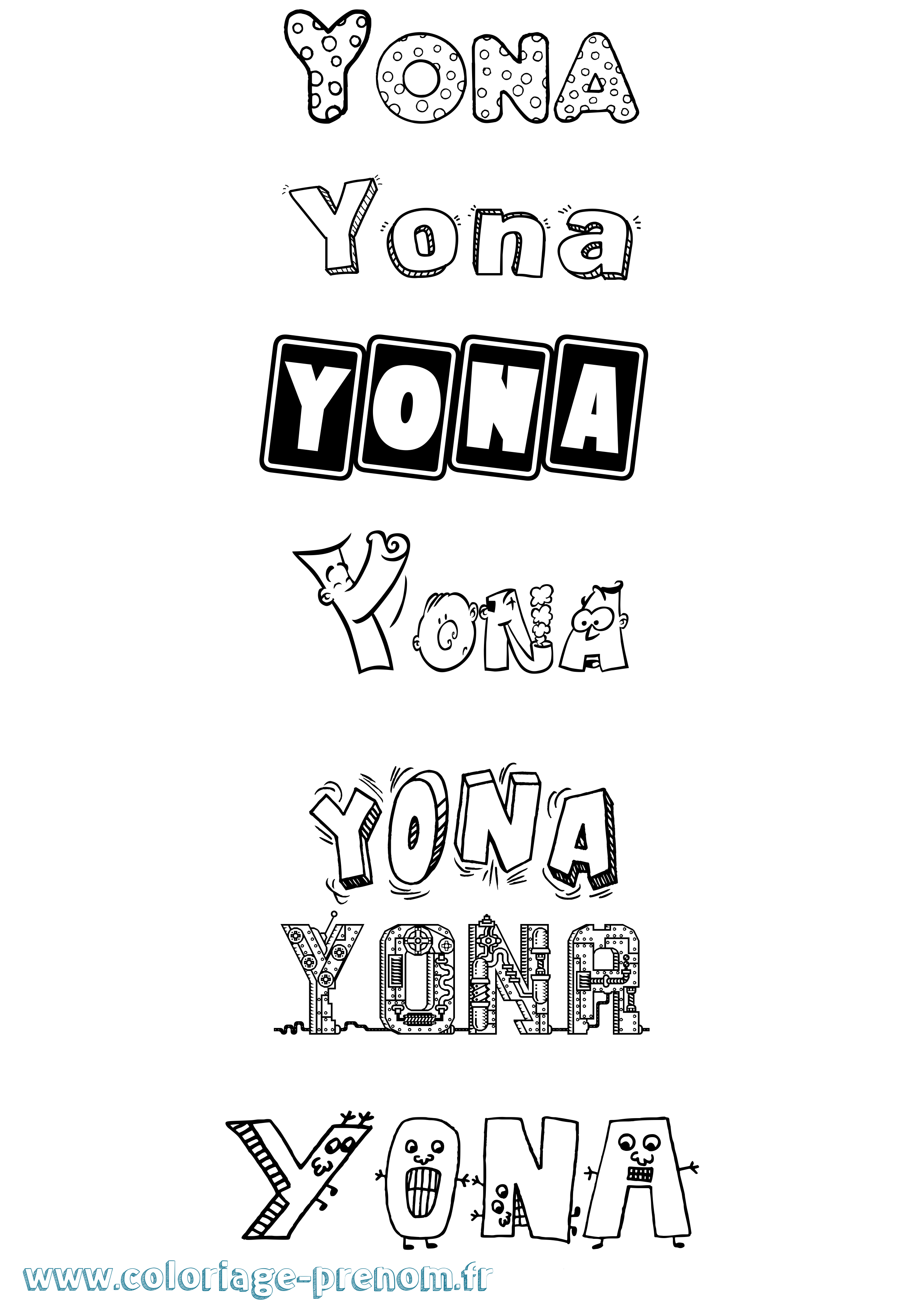 Coloriage prénom Yona Fun
