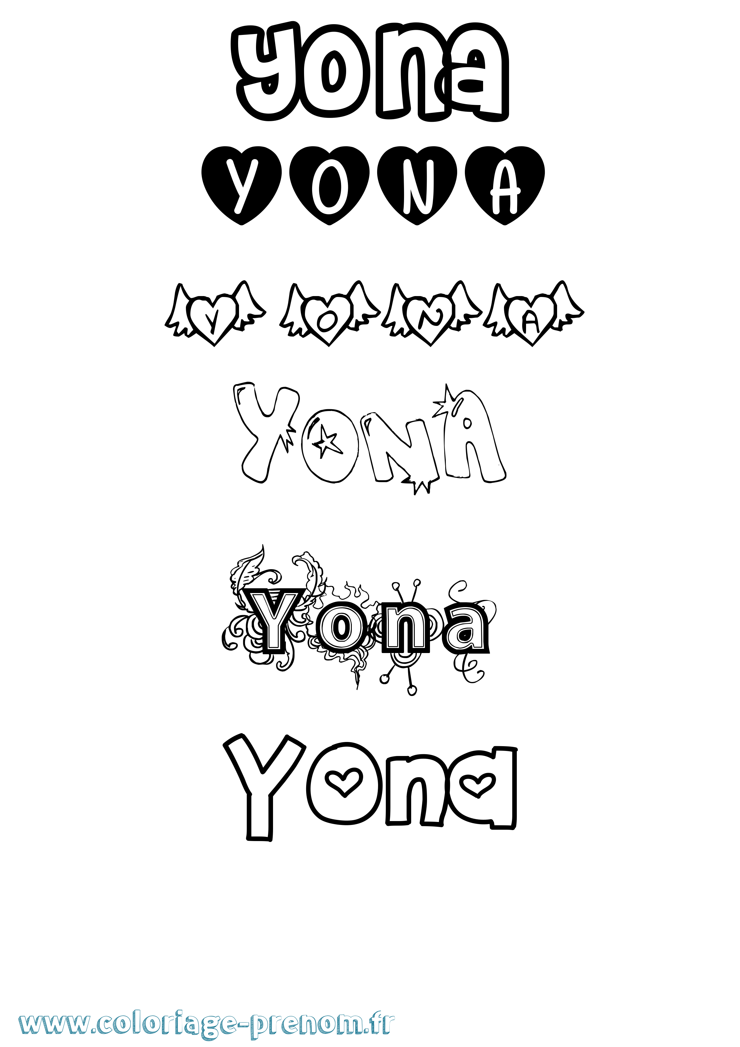 Coloriage prénom Yona Girly