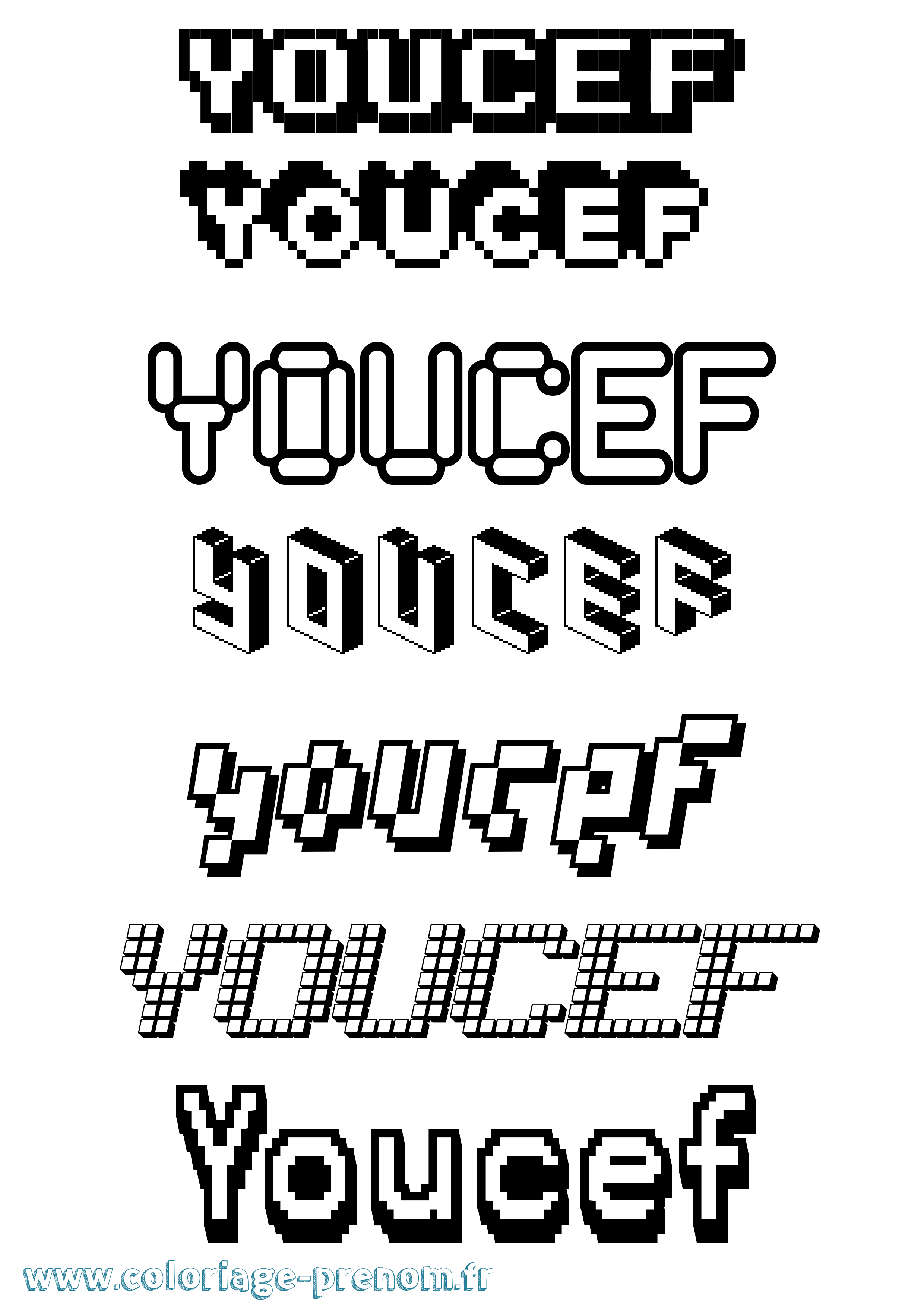 Coloriage prénom Youcef Pixel