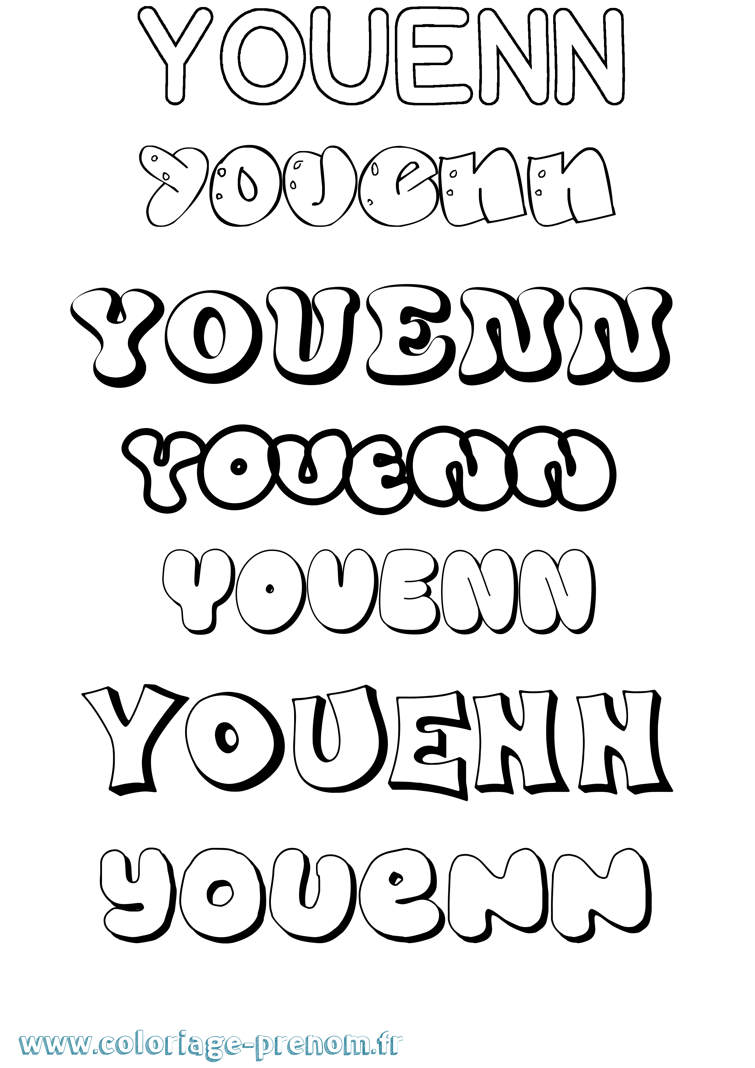 Coloriage Youenn Bubble Coloriage prénom Youenn Bubble