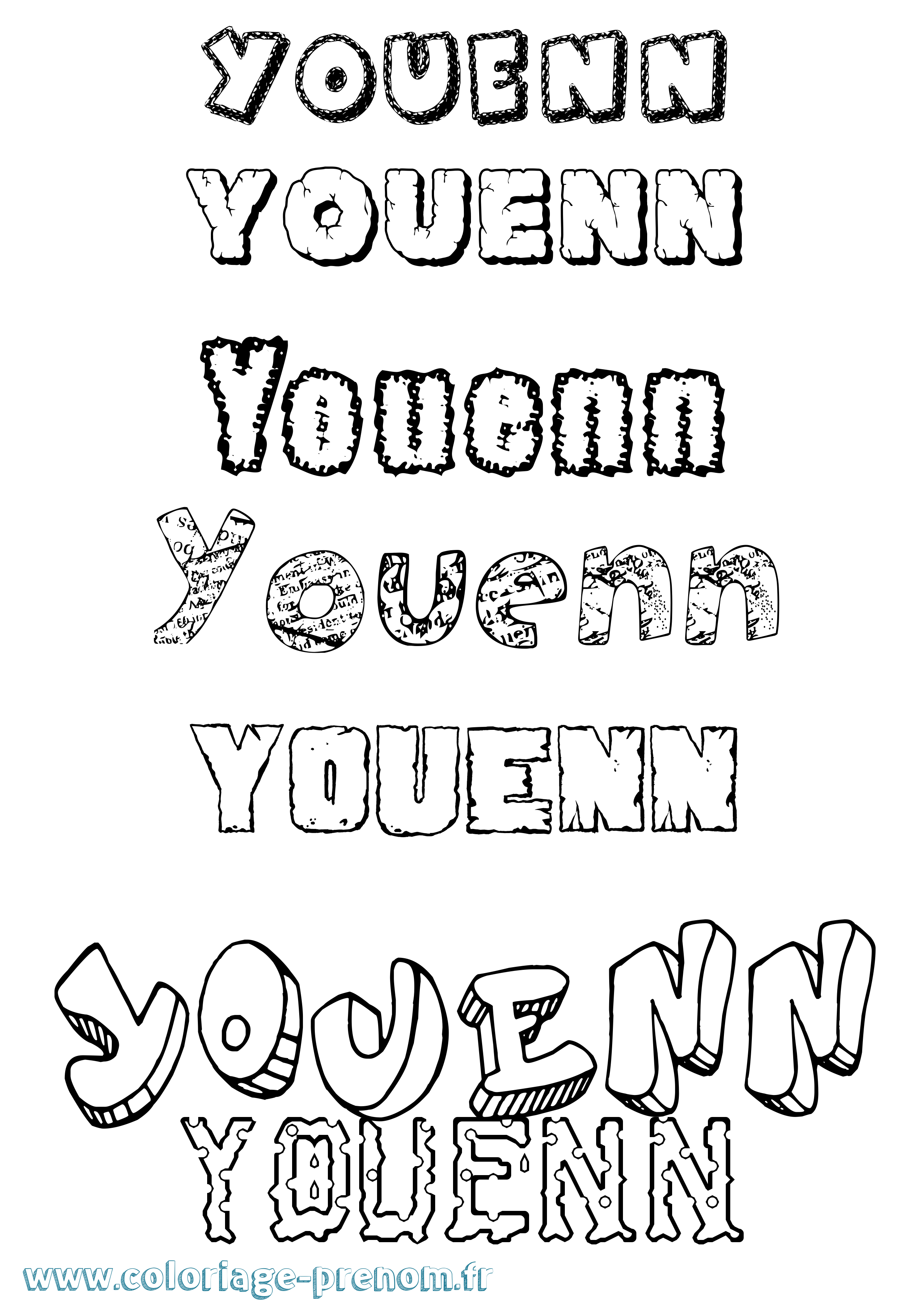 Coloriage Youenn Destructuré Coloriage prénom Youenn Destructuré