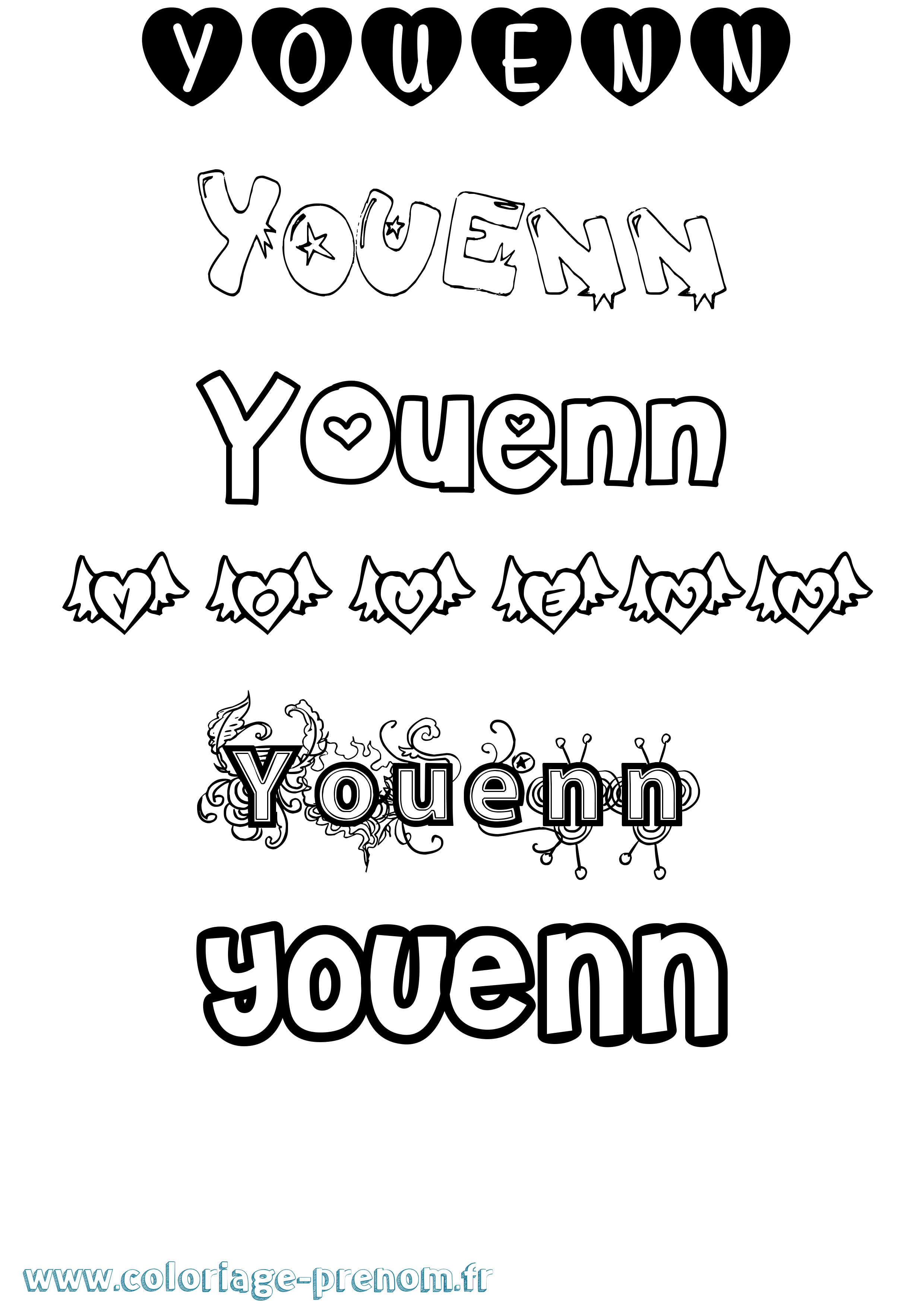 Coloriage Youenn Girly Coloriage prénom Youenn Girly