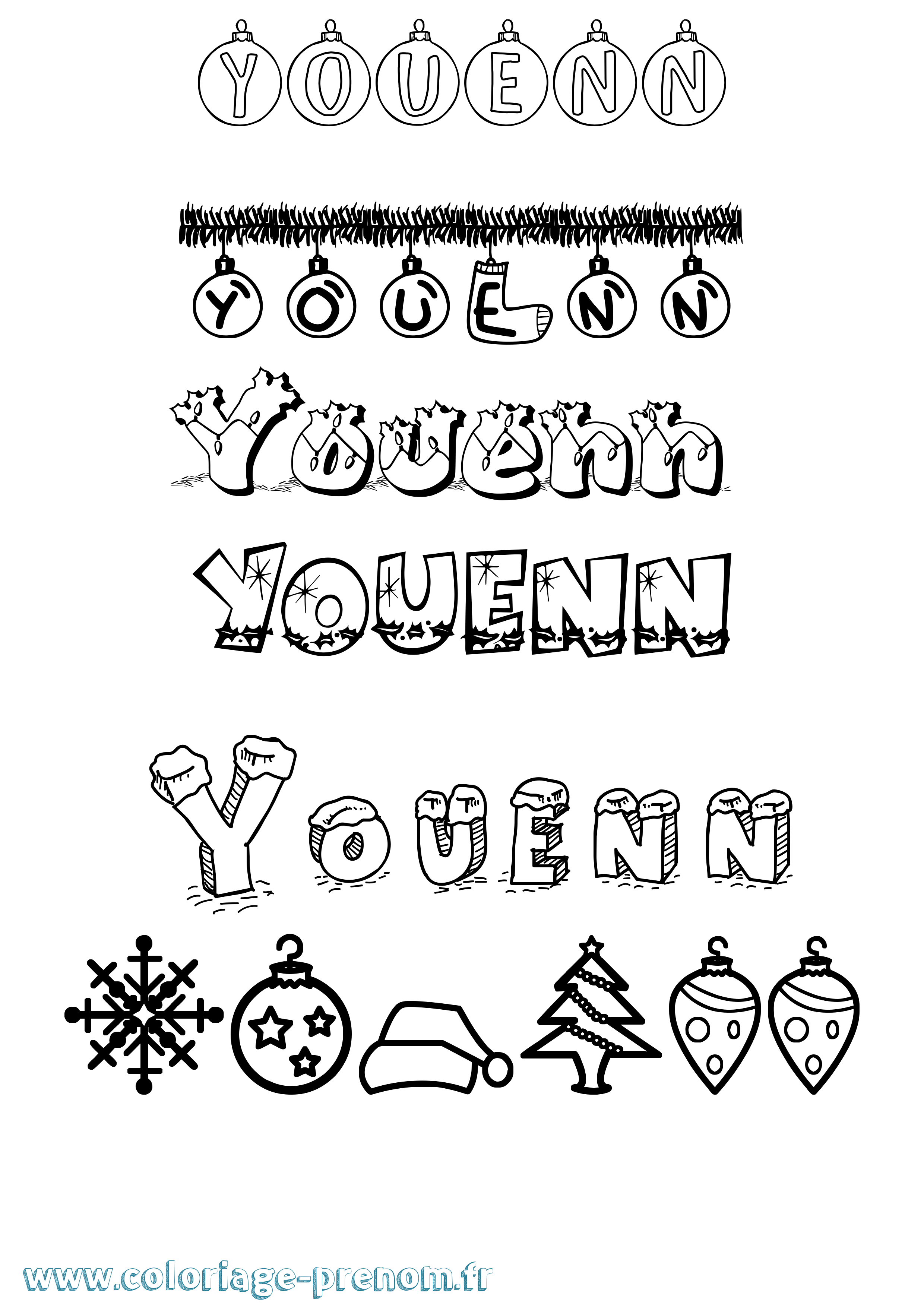 Coloriage Youenn Noël Coloriage prénom Youenn Noël