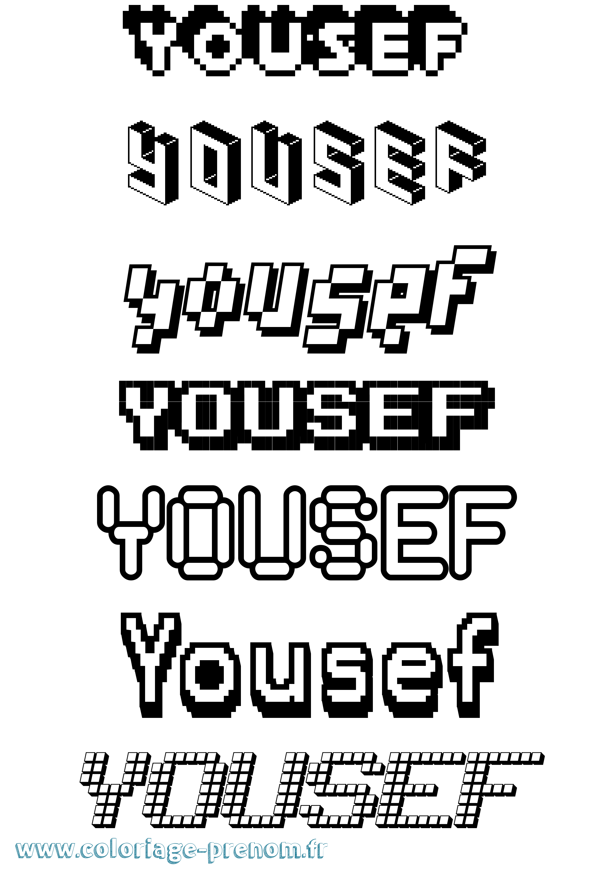 Coloriage prénom Yousef Pixel