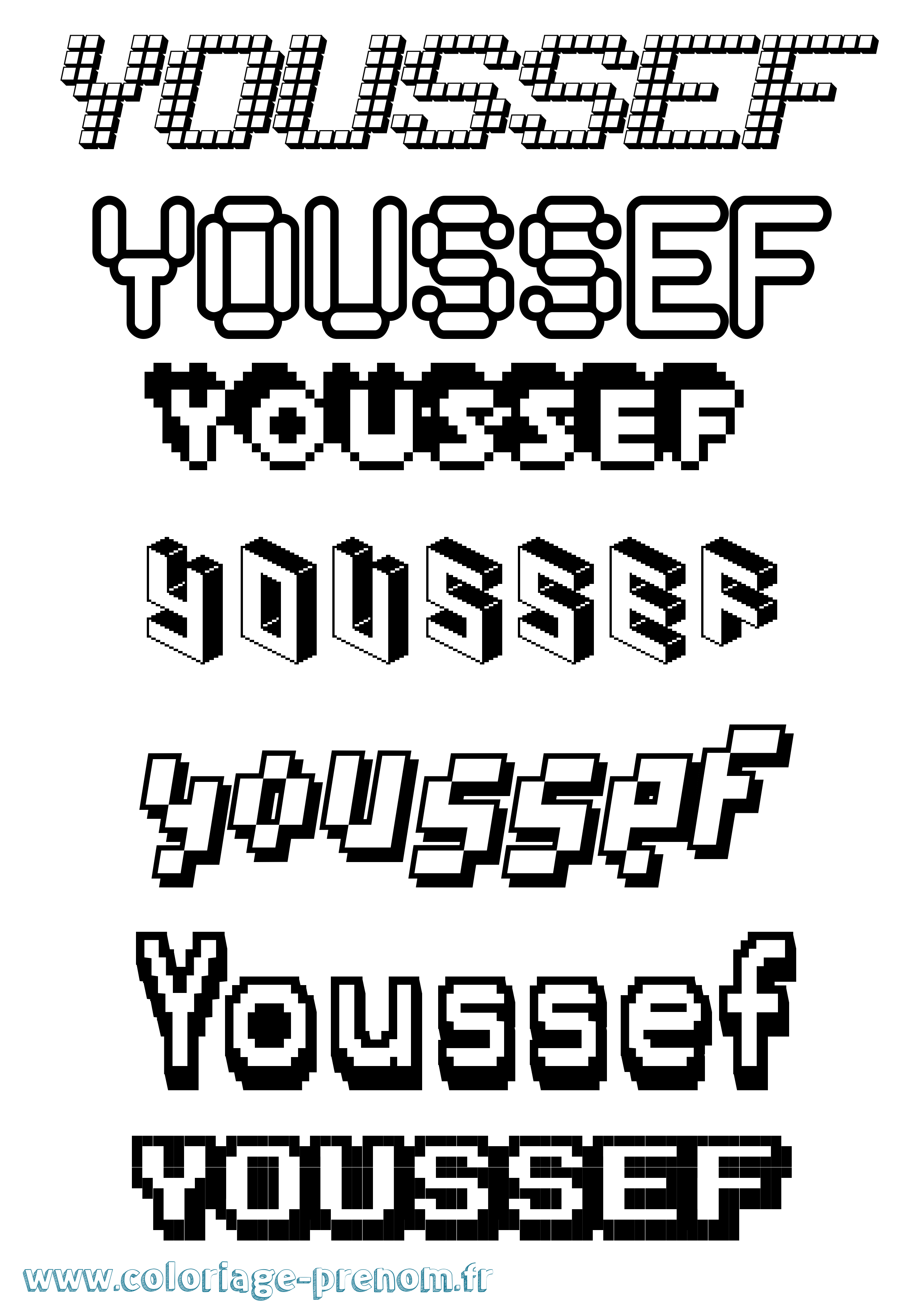Coloriage prénom Youssef Pixel