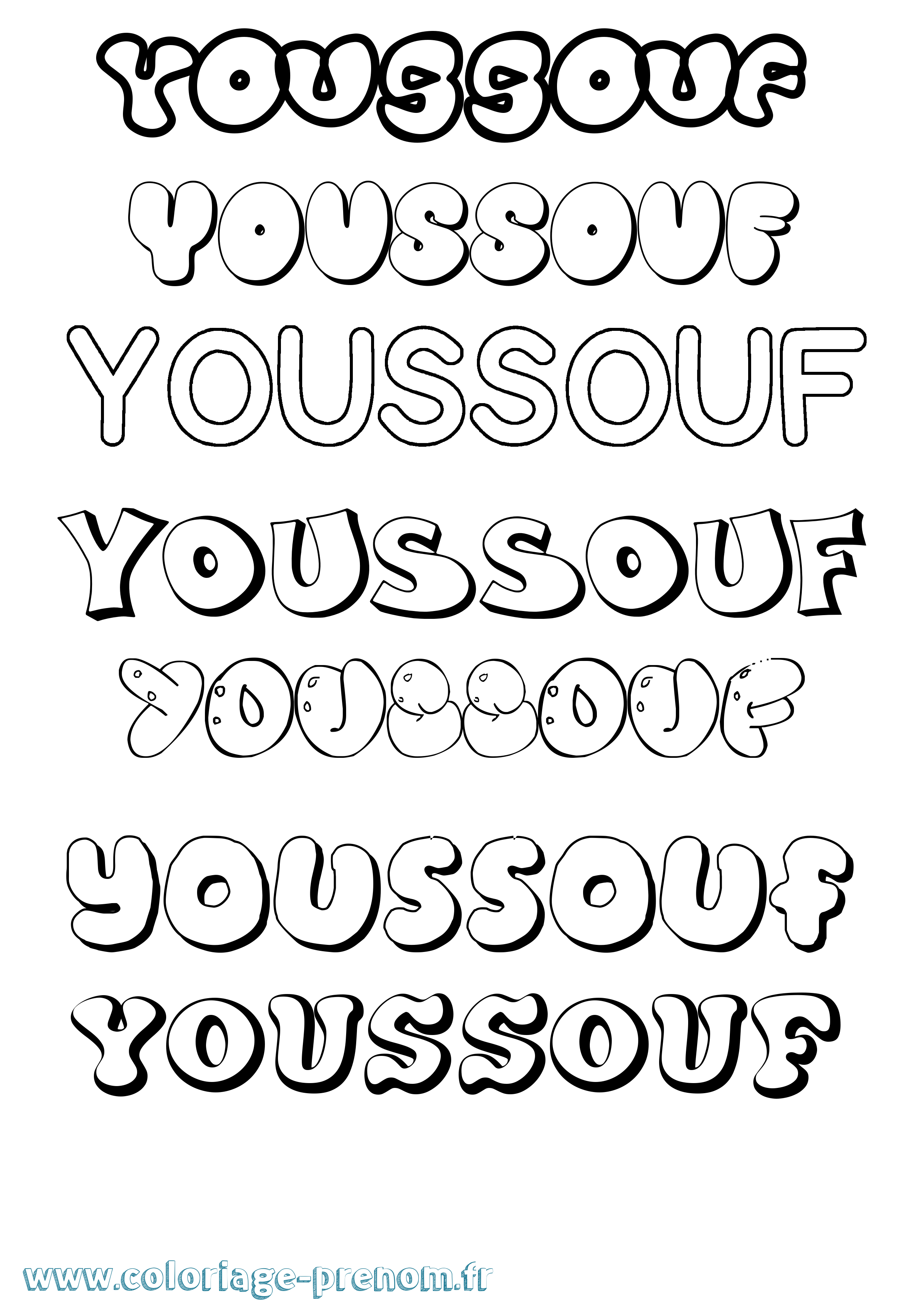 Coloriage prénom Youssouf Bubble