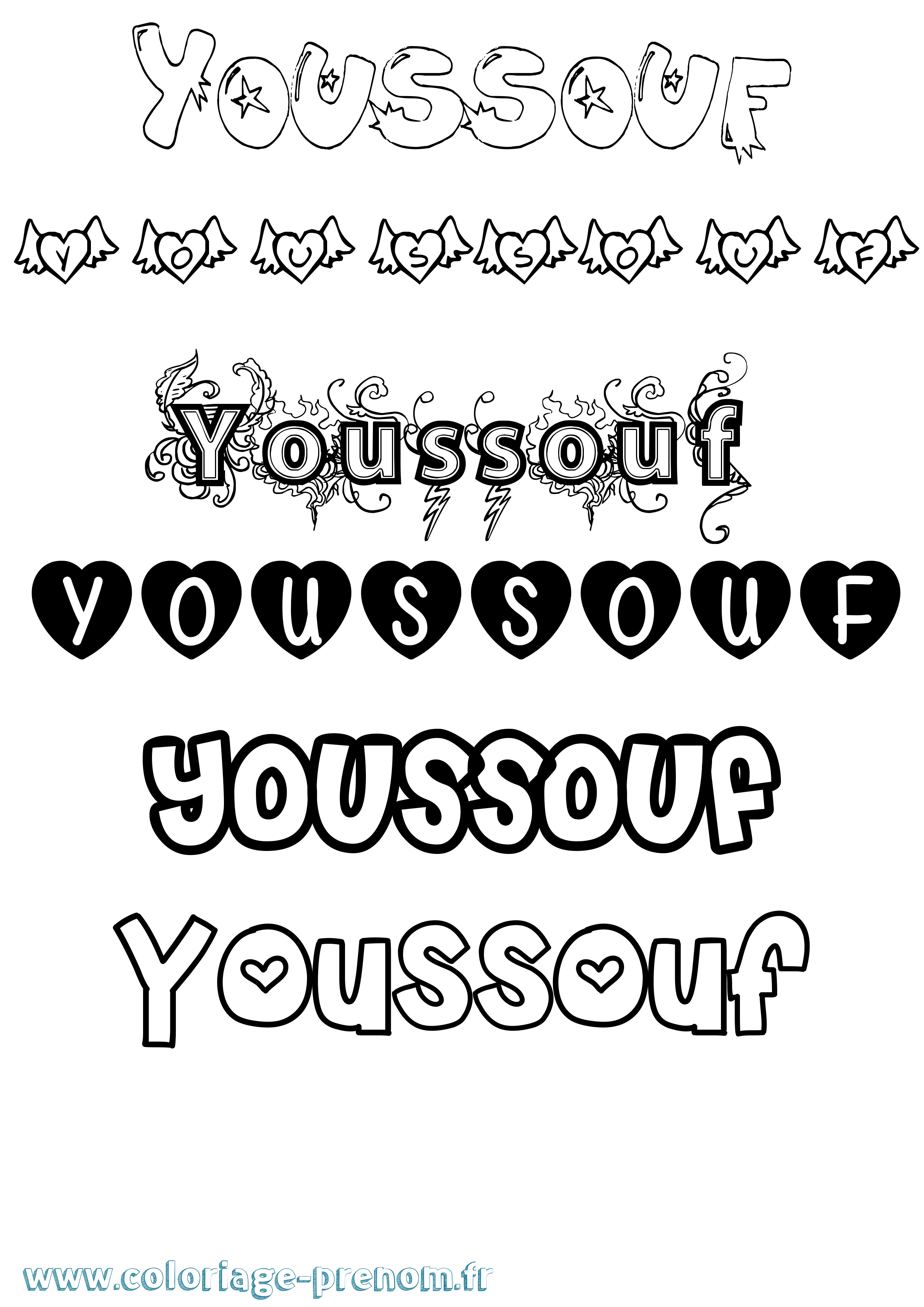 Coloriage prénom Youssouf Girly