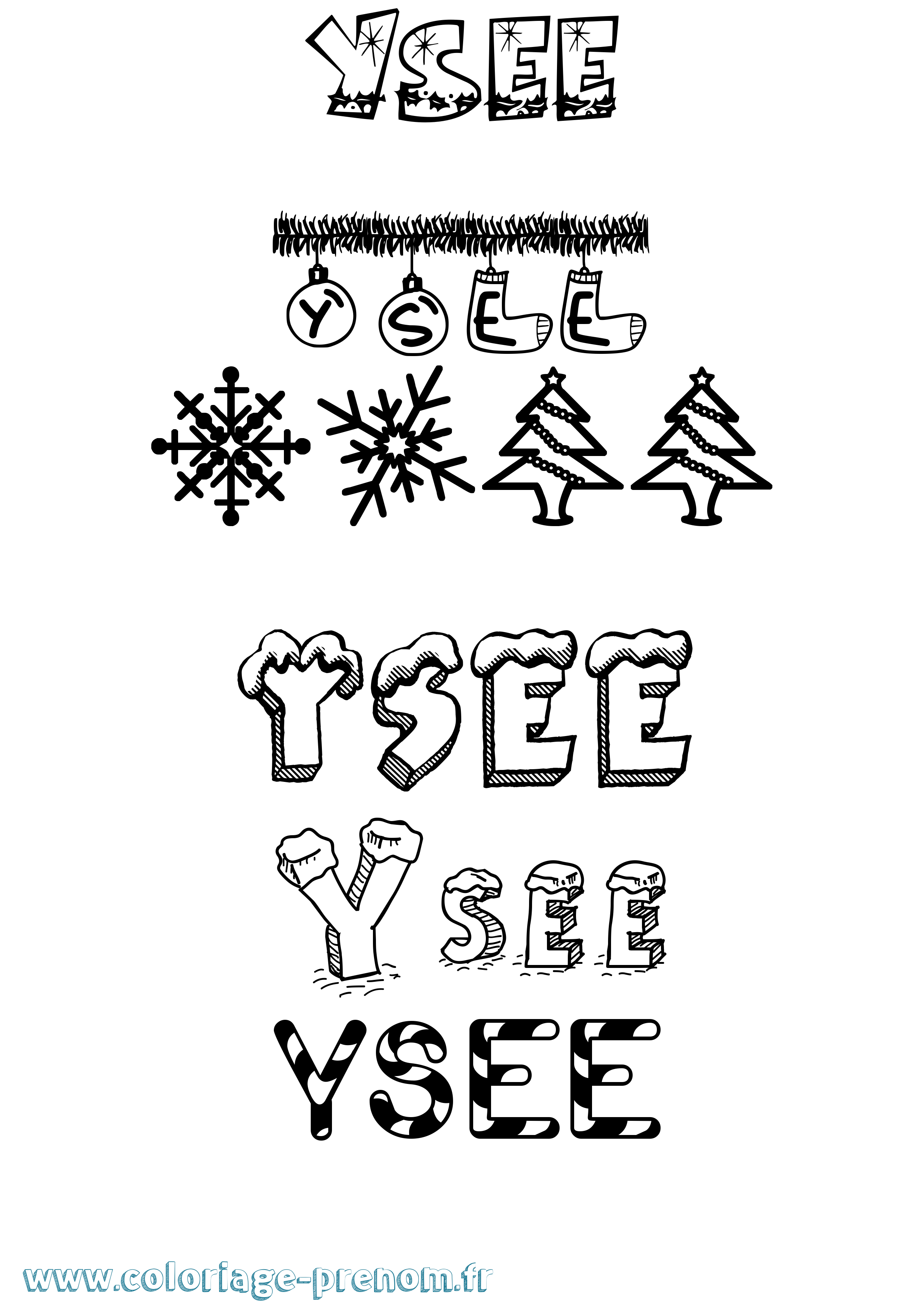 Coloriage prénom Ysee Noël
