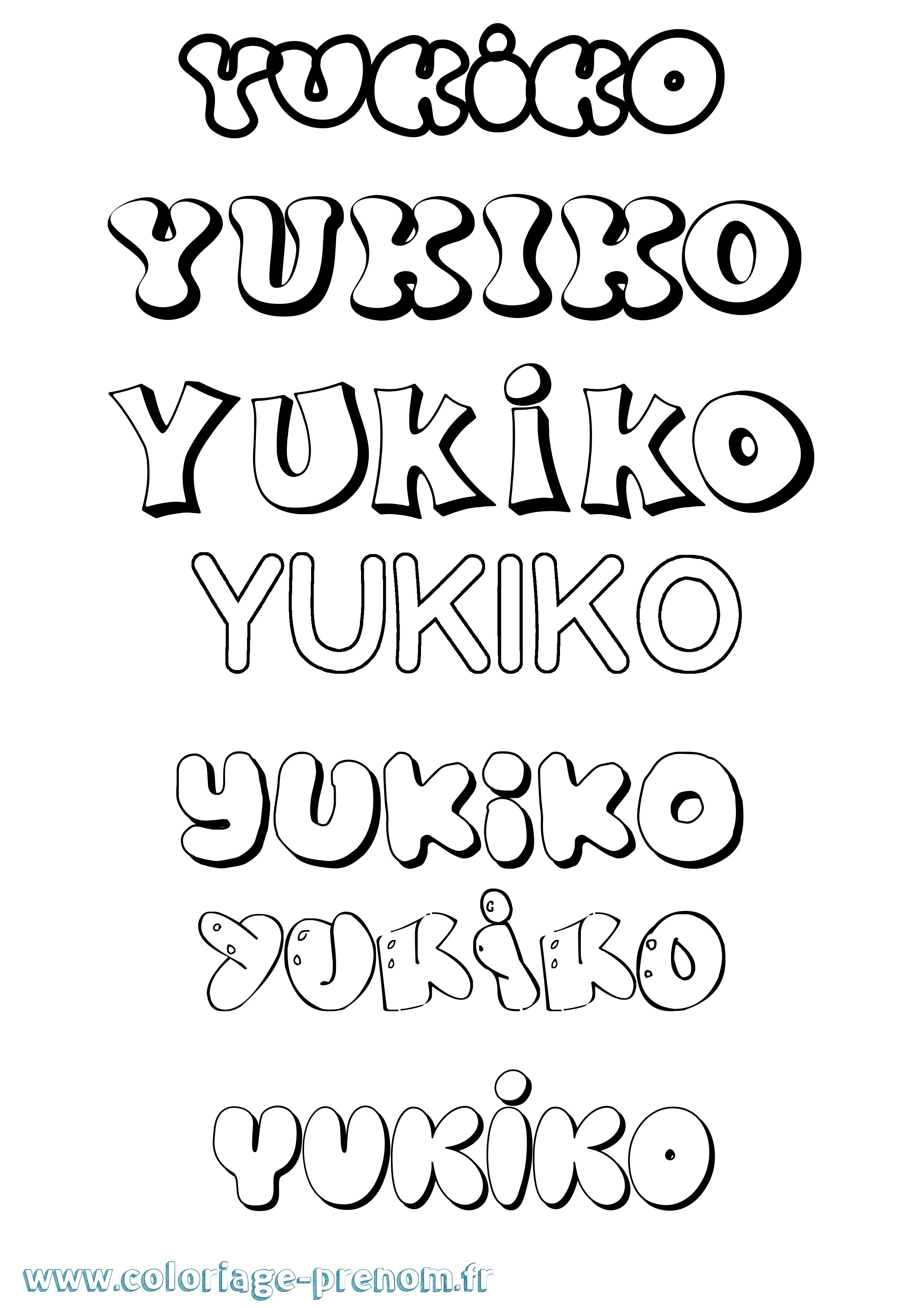 Coloriage prénom Yukiko Bubble