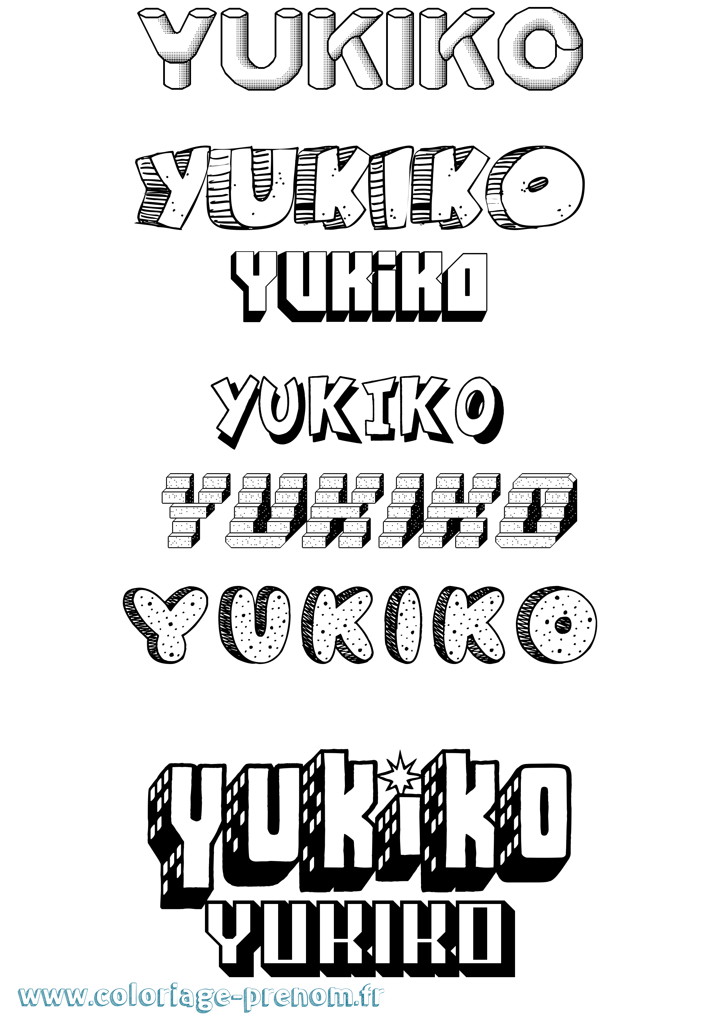 Coloriage prénom Yukiko Effet 3D