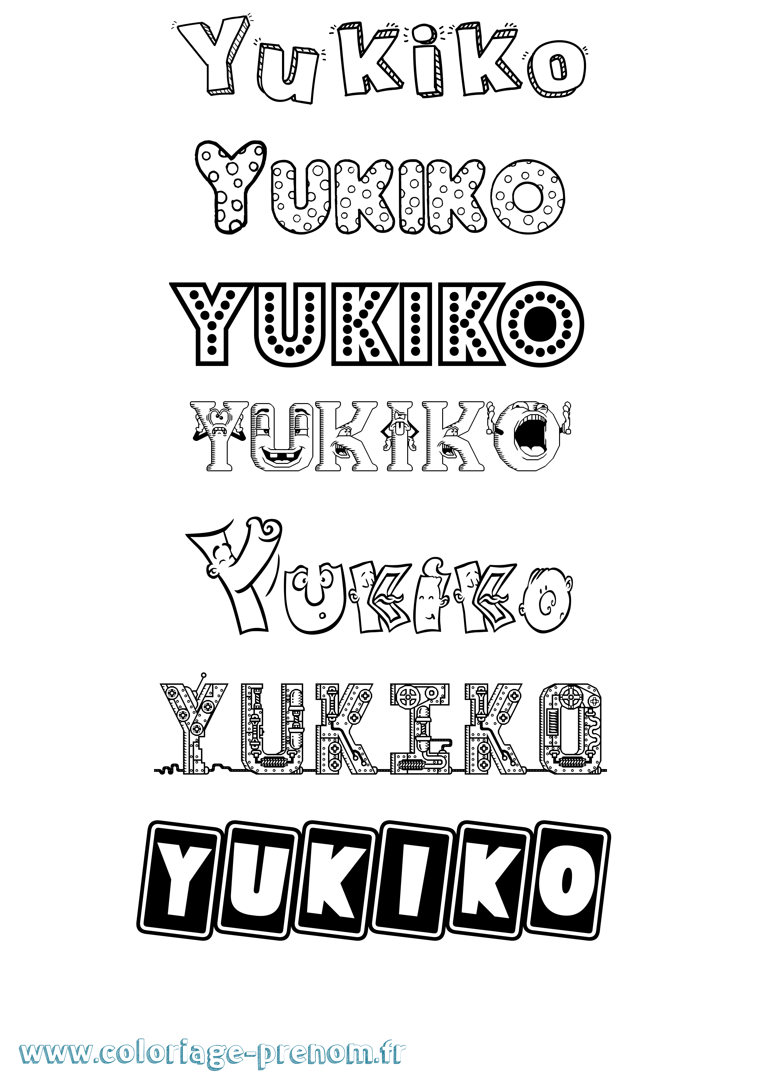 Coloriage prénom Yukiko Fun