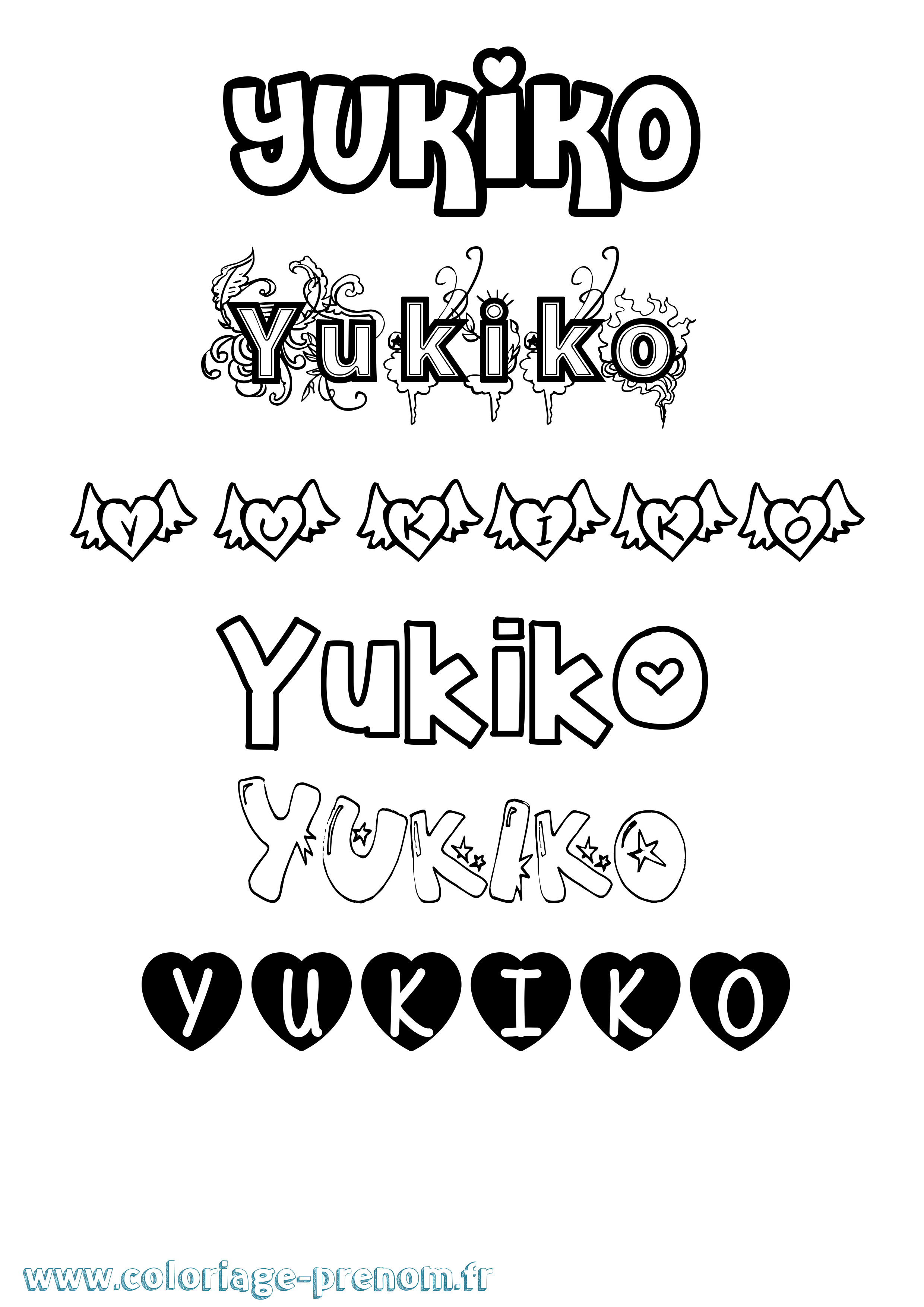 Coloriage prénom Yukiko Girly