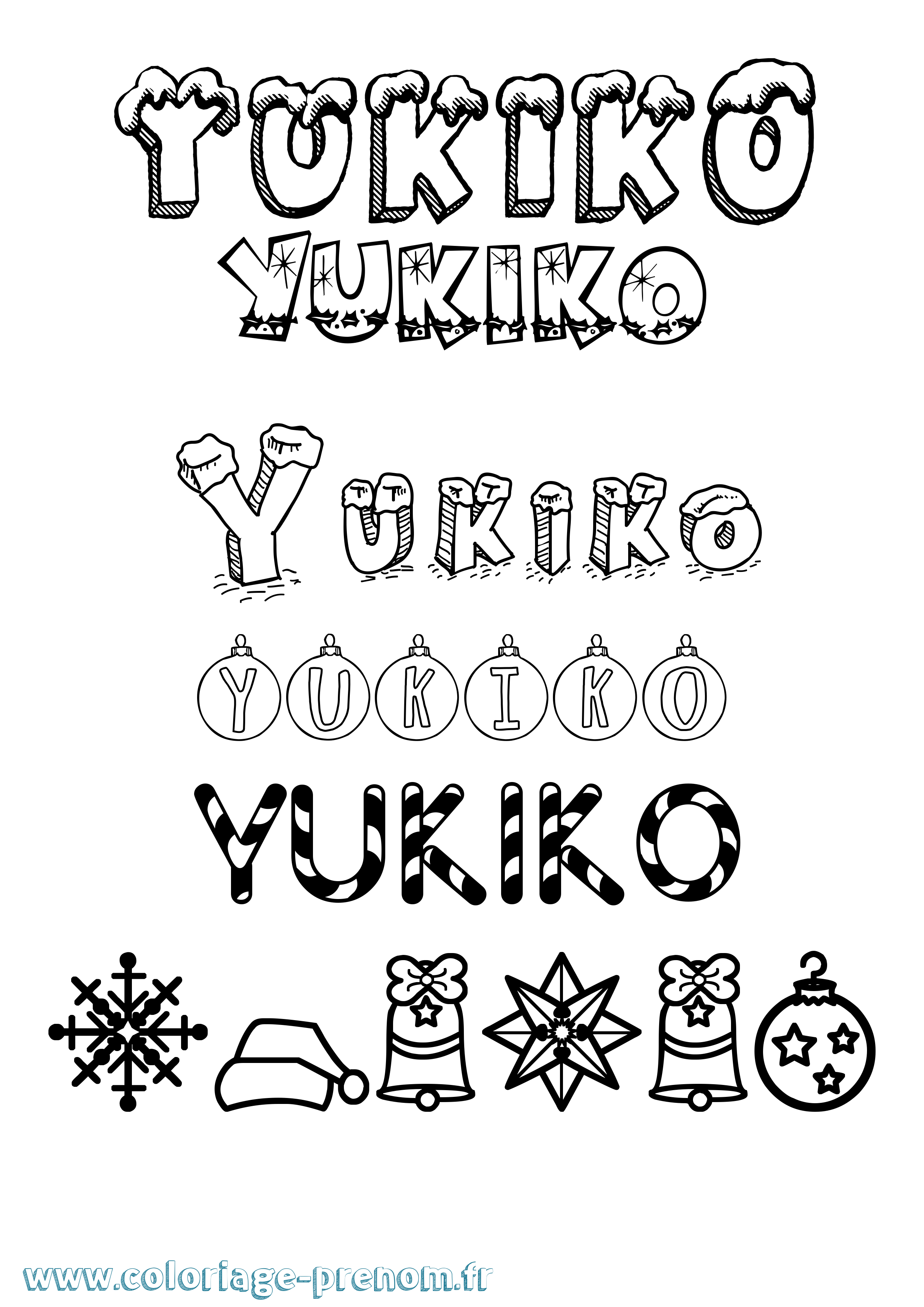 Coloriage prénom Yukiko Noël