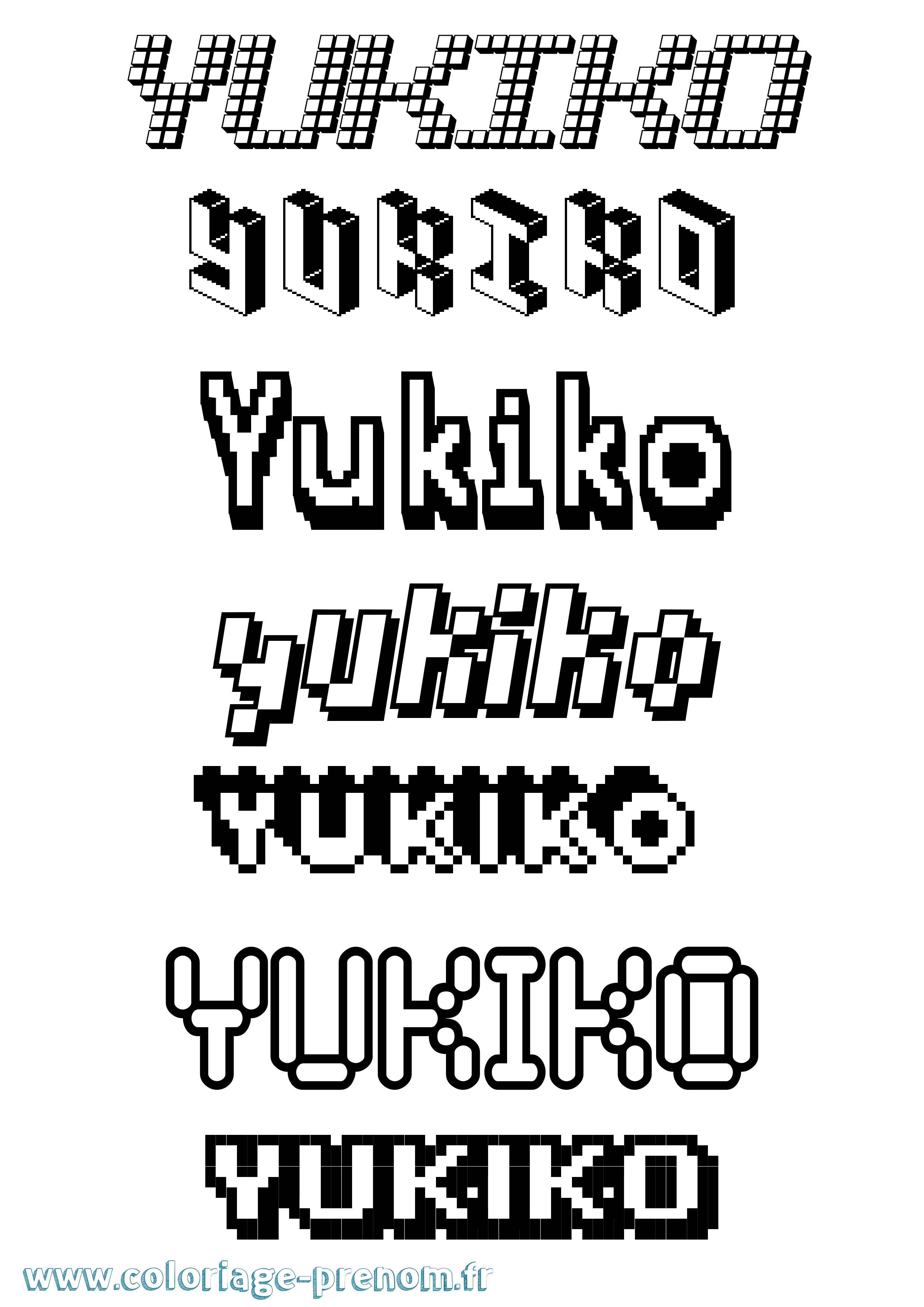 Coloriage prénom Yukiko Pixel